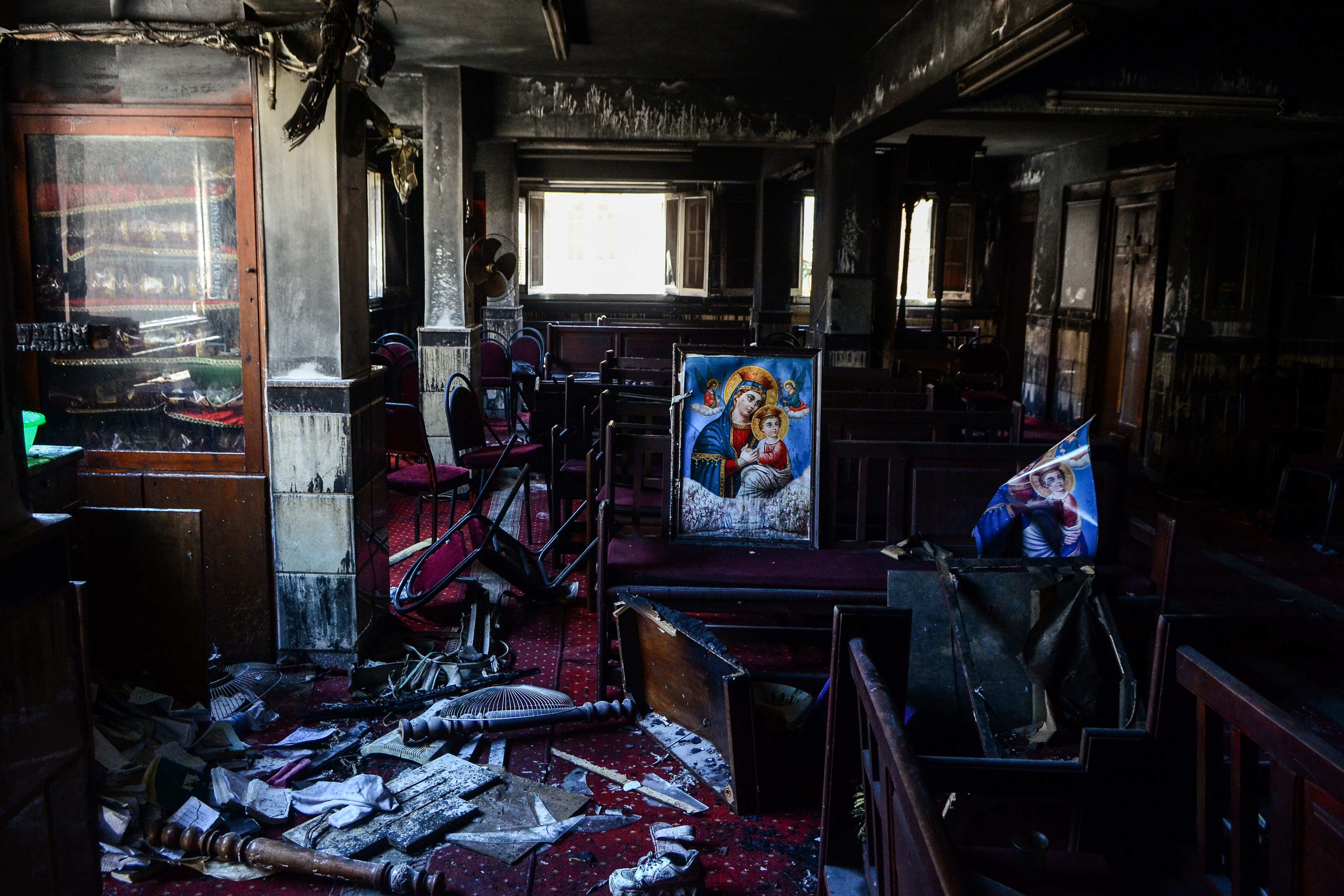 Interior de la iglesia copta que se incendió. Foto: Tarek Wajeh/dpa via Getty Images