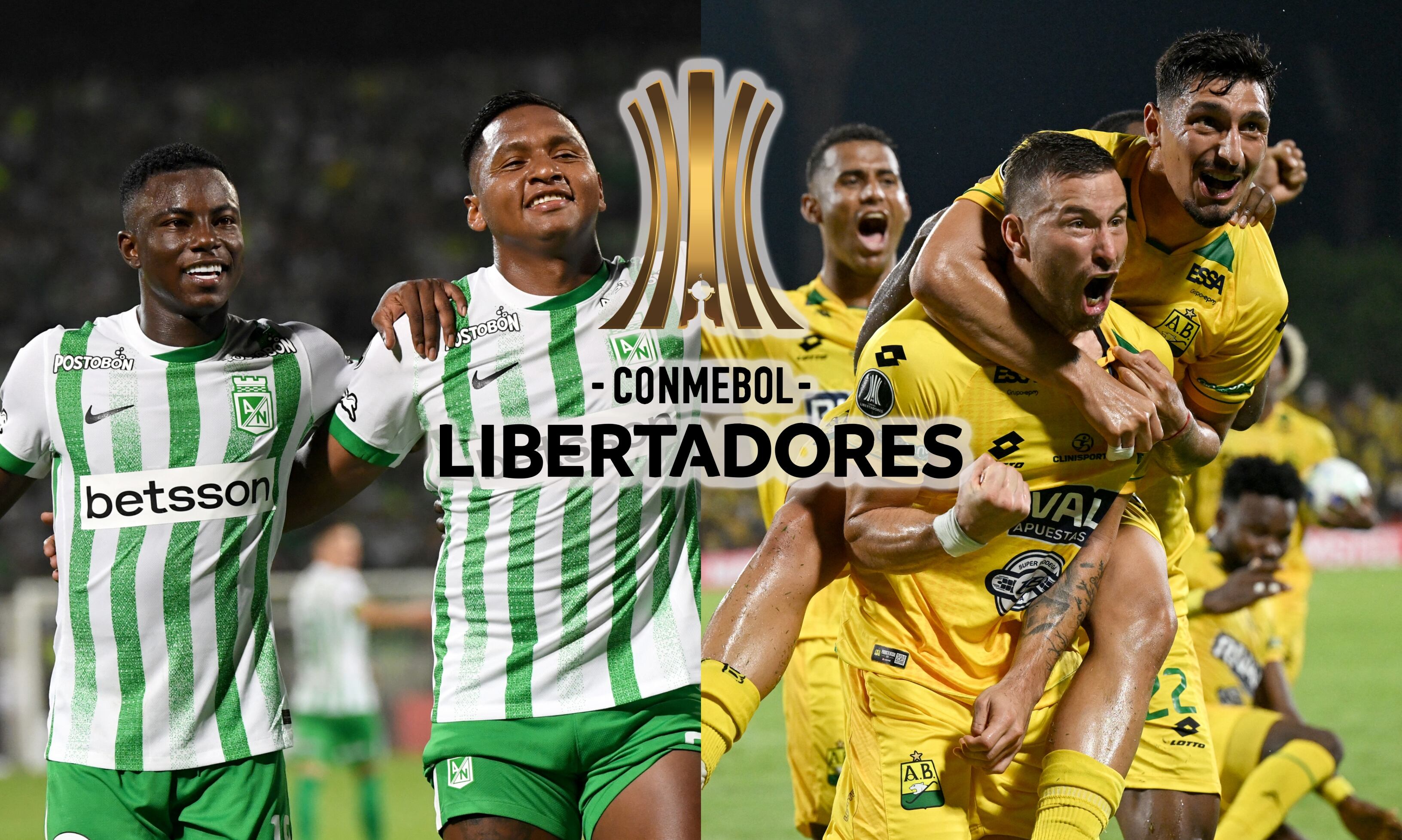 Marino Hinestroza y Alfredo Morelos de Atlético Nacional. FOTO: JAIME SALDARRIAGA/AFP via Getty Images// Luciano Pons de Atlético Bucaramanga. FOTO: RAUL ARBOLEDA/AFP via Getty Images