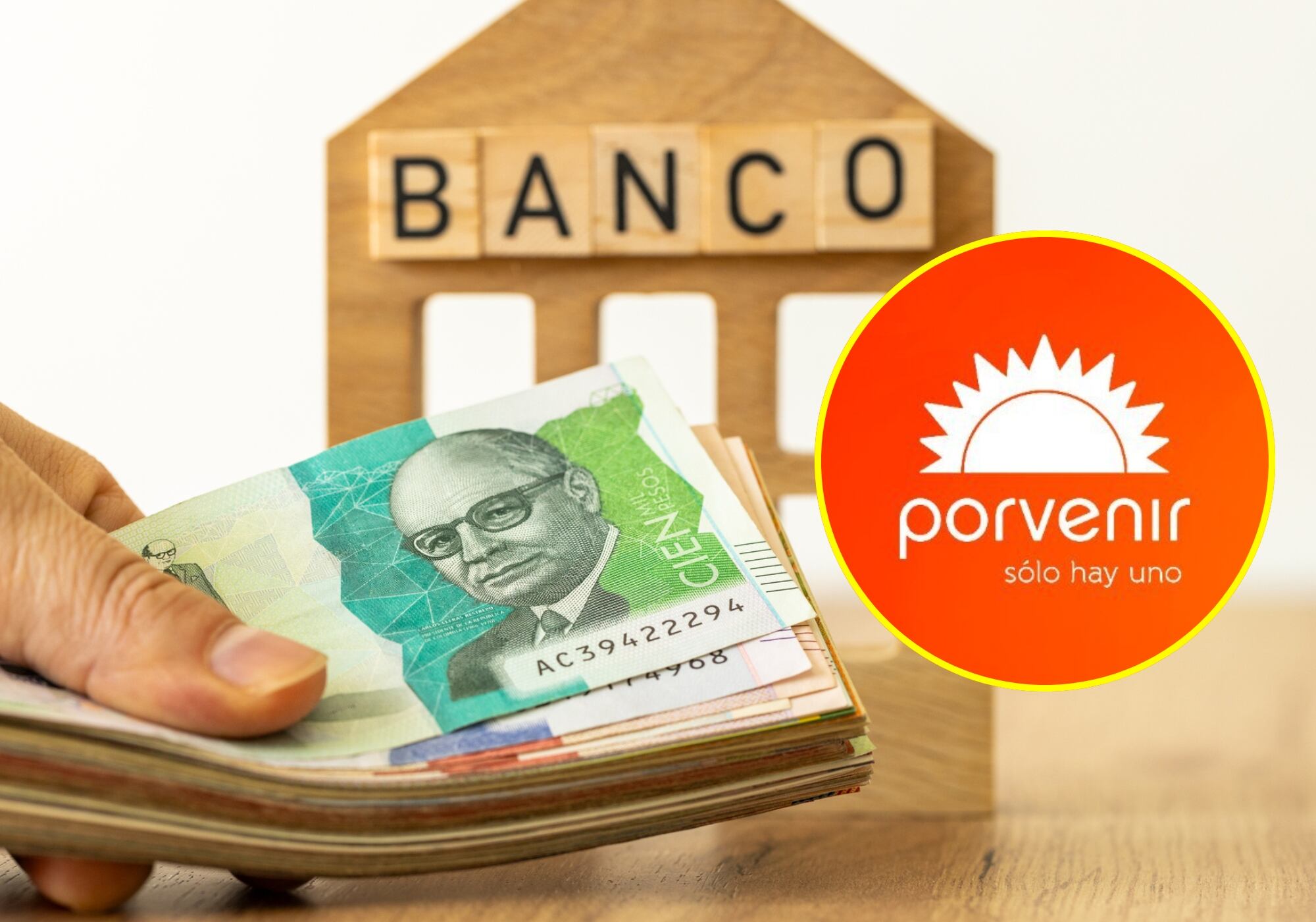 Dinero colombia y logo de Porvenir. Fotos: Getty Images / X @PorvenirOficial