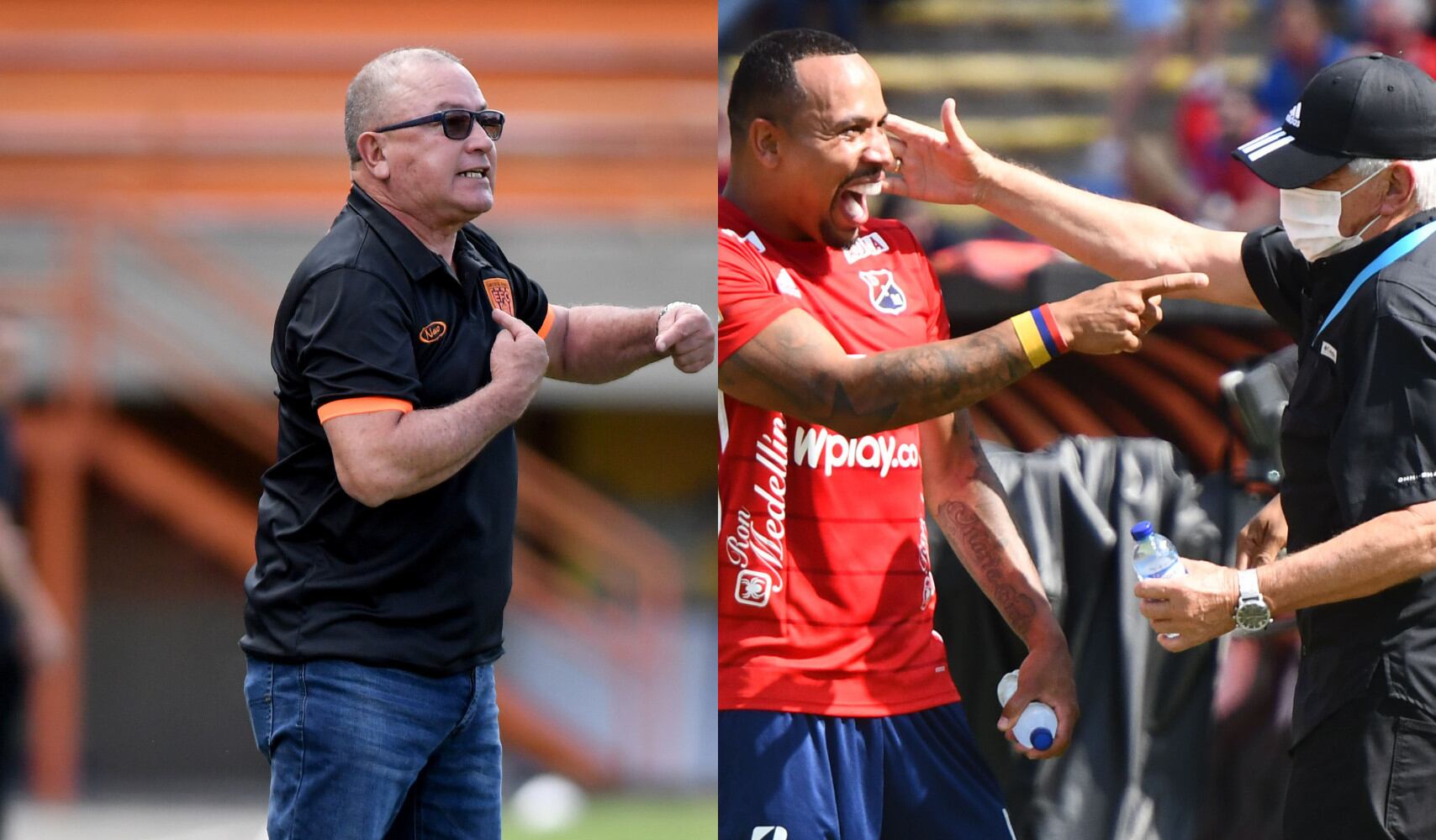 El técnico del Envigado, Alberto Suárez, dio su versión sobre el altercado que tuvo con el jugador y entrenador del DIM, Felipe Pardo y Julio Comesaña respectivamente. / FOTO Colprensa
