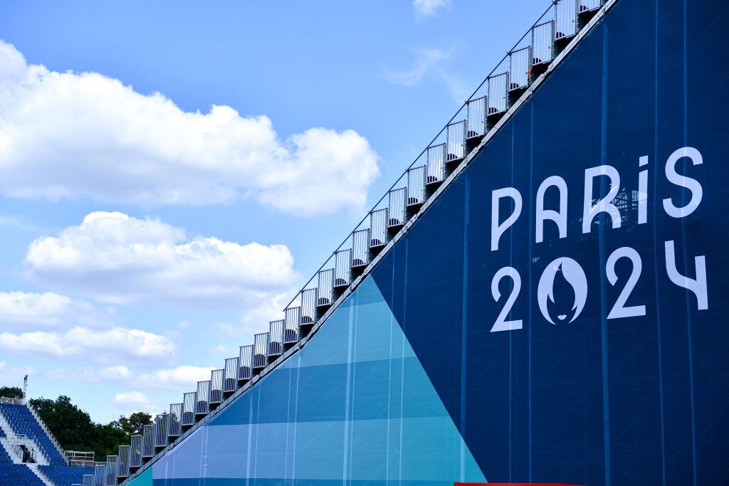 PARIS, FRANCE - JULY 17: A general view of the stadium in front of the Chateau de Versailles ahead of the Paris 2024 Olympic Games on July 17, 2024 in Paris, France. The Chateuau will host the Equestrian, Modern Pentathlon and Para Equestrian competitions. (Photo by Franco Arland/Getty Images)