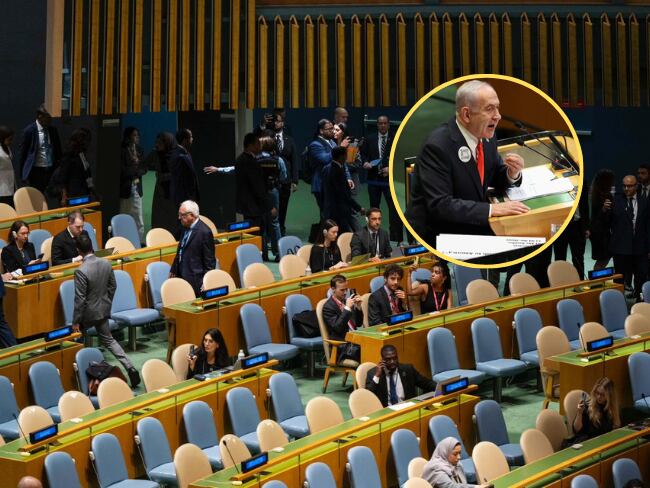 Benjamín Netanyahu y sala de ONU/ Fotos: AFP - Getty Images