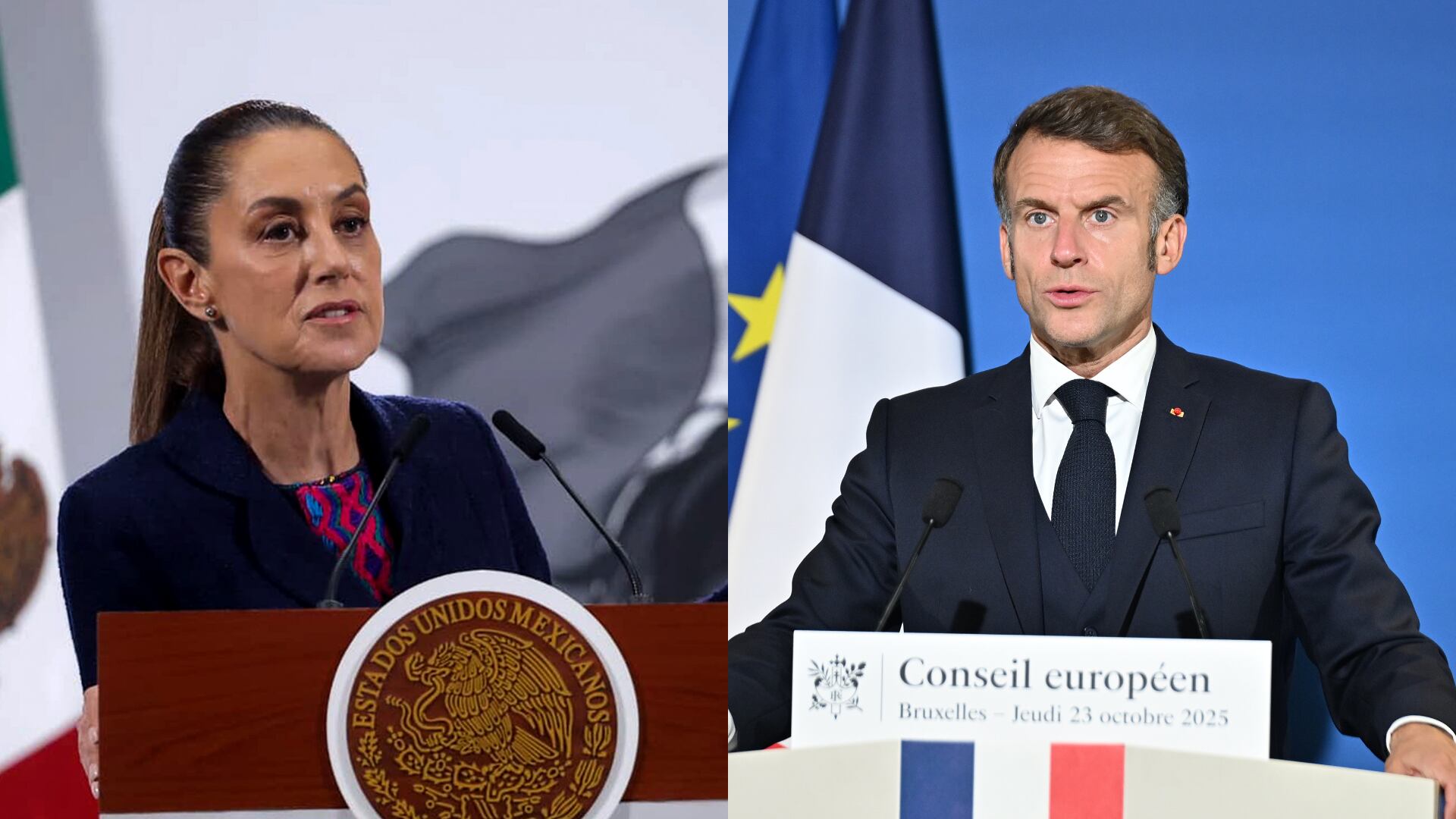 Presidenta de México, Claudia Sheinbaum y presidente de Francia, Emmanuel Macron. Foto: Karla Guerrero/ObturadorMX/Getty Images/ Dursun Aydemir/Anadolu via Getty Images