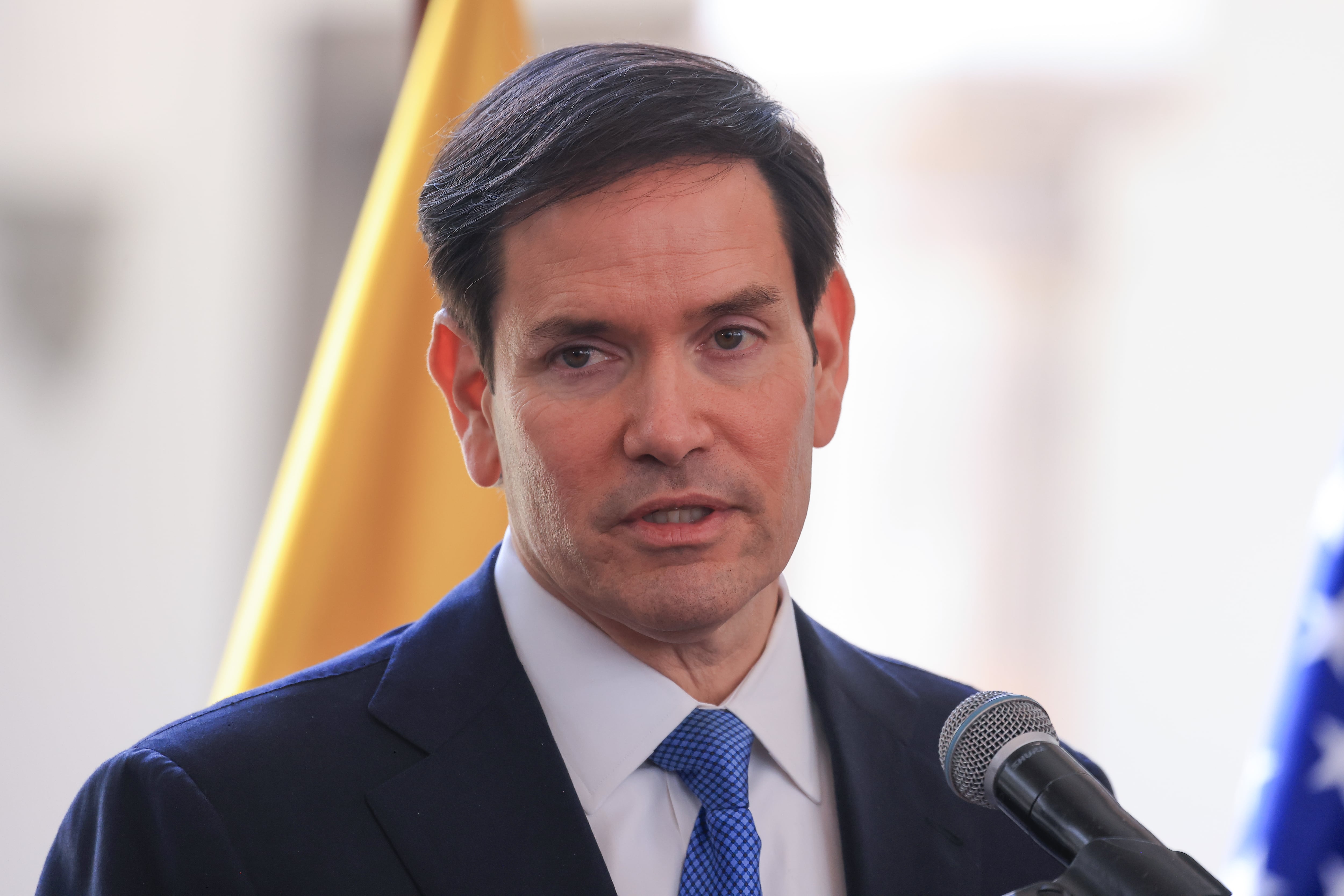 Marco Rubio habla en Quito, Ecuador, el 4 de septiembre de 2025. FOTO: Franklin Jacome/Agencia Press South/Getty Images