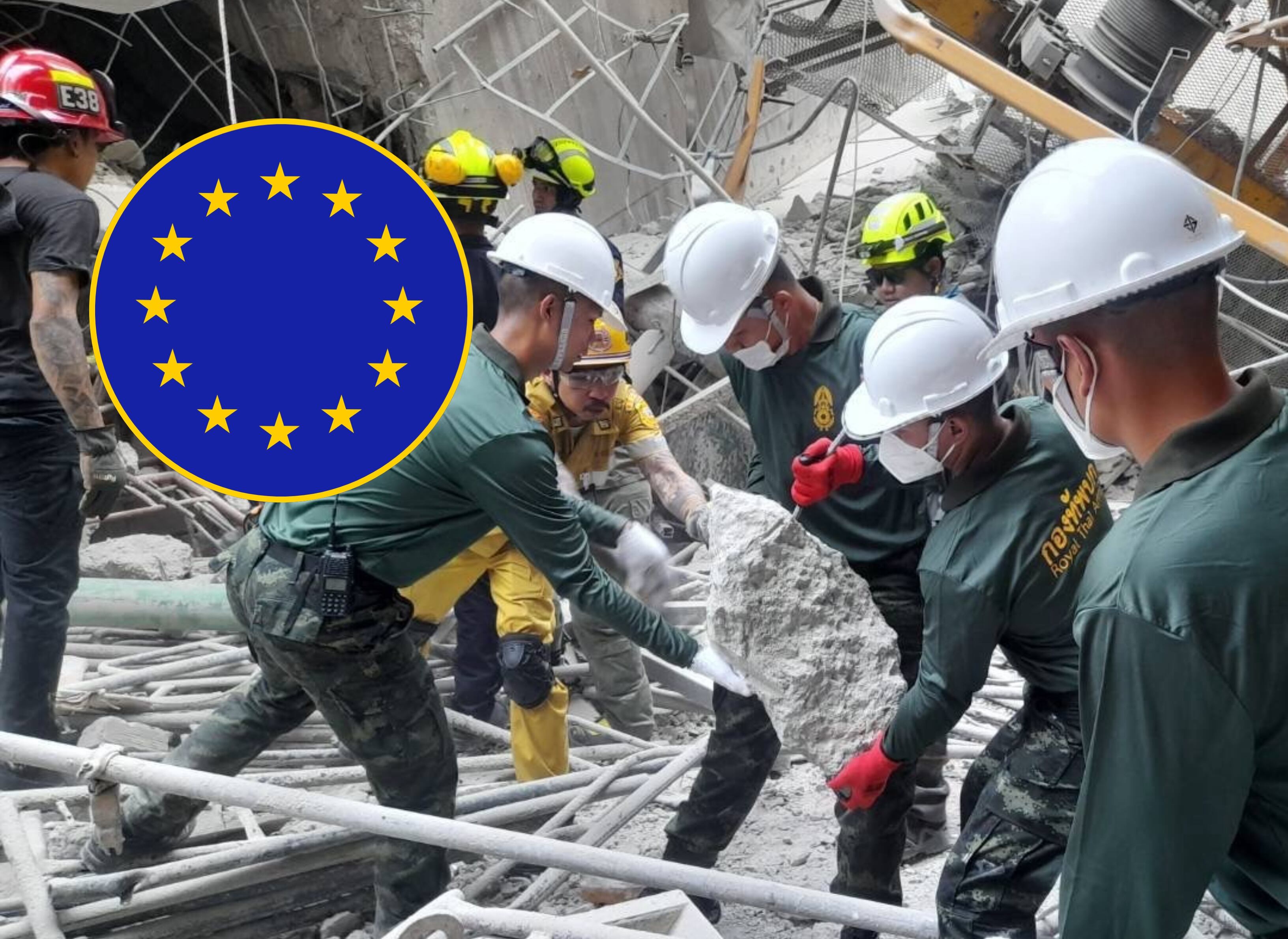 Operaciones de rescate tras el colapso de un edificio debido a un terremeto de magnitud 7.7 en Birmania. FOTO: Royal Thai Army X Account/Anadolu via Getty Images