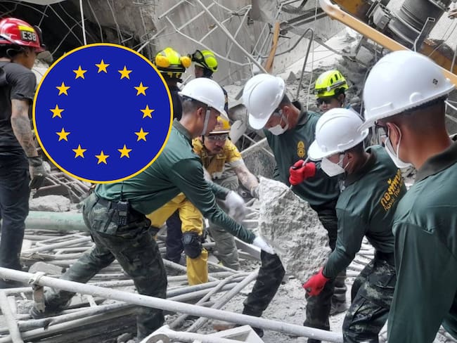 Operaciones de rescate tras el colapso de un edificio debido a un terremeto de magnitud 7.7 en Birmania. FOTO: Royal Thai Army X Account/Anadolu via Getty Images