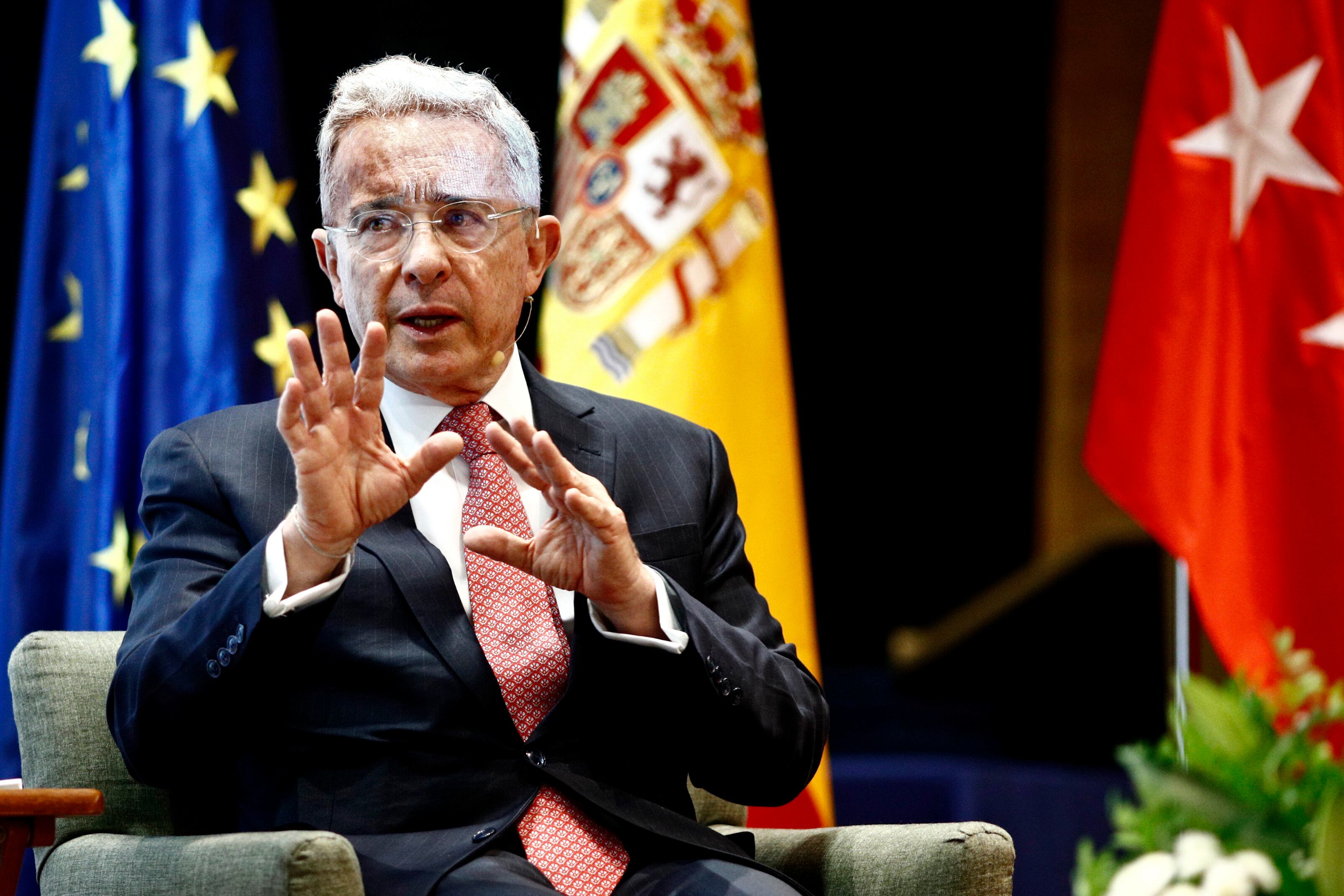 MADRID, SPAIN - JUNE 28: The former president of Colombia Álvaro Uribe, is seen at University Francisco de Vitoria having a dialogue called ‘El perfil político del siglo XXI’ about the political profile of the XXI century on June 28, 2019 in Madrid, Spain. (Photo by Eduardo Parra/Europa Press via Getty Images) (Photo by Europa Press News/Europa Press via Getty Images )