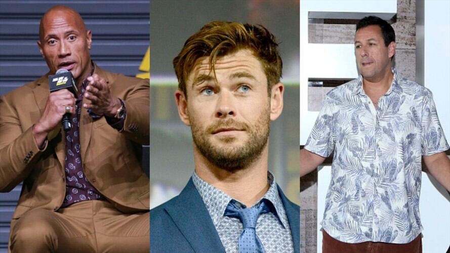 La Roca,  Chris Hemsworth y Adam Sandler. Foto: Getty Images