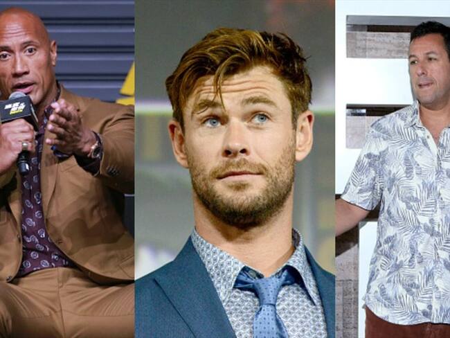 La Roca, Chris Hemsworth y Adam Sandler. Foto: Getty Images