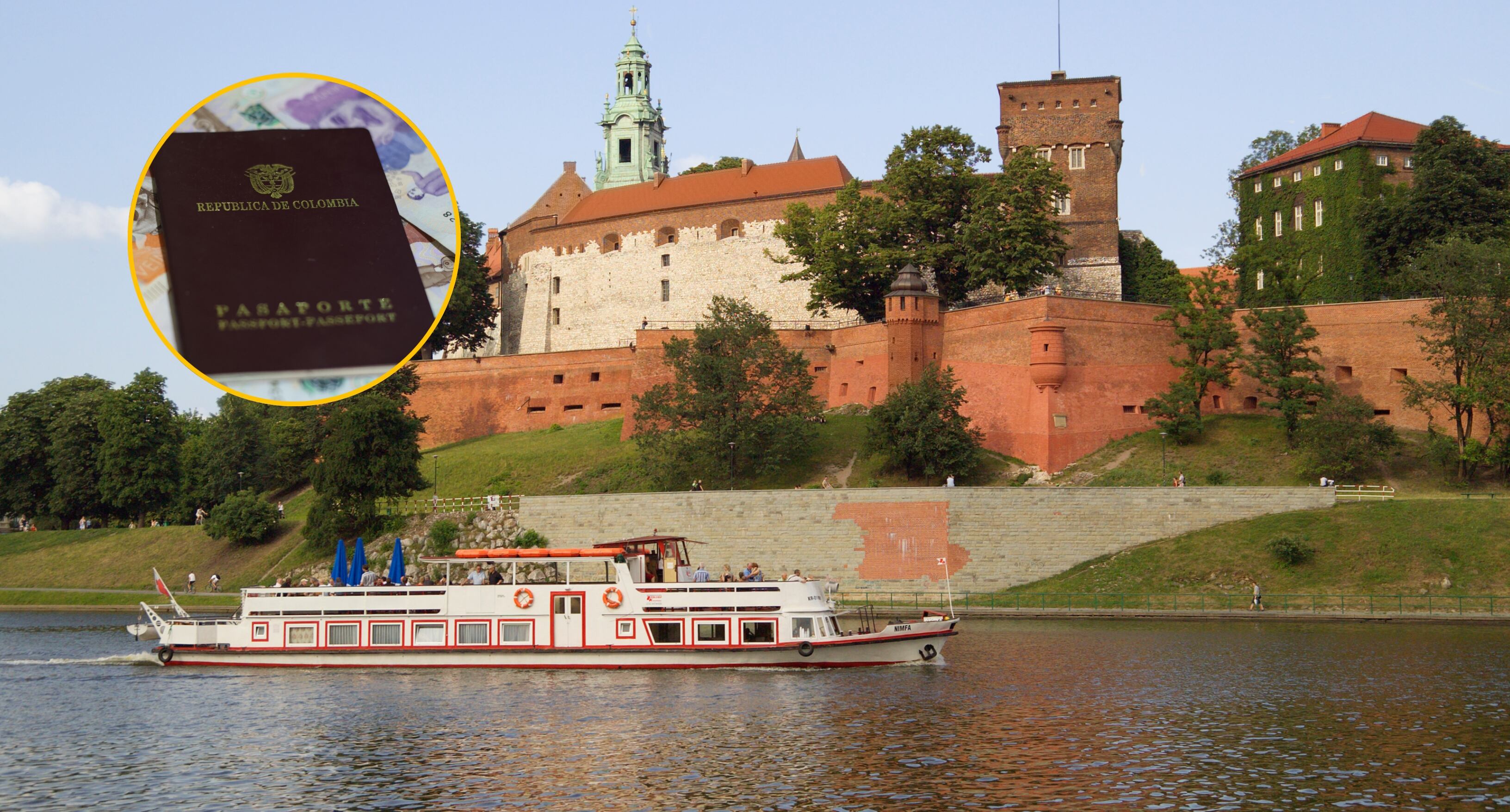 Castillo de Wawel en Polonia y pasaporte colombiano. Foto: P A Thompson / José Arbeláez vía Getty Images.
