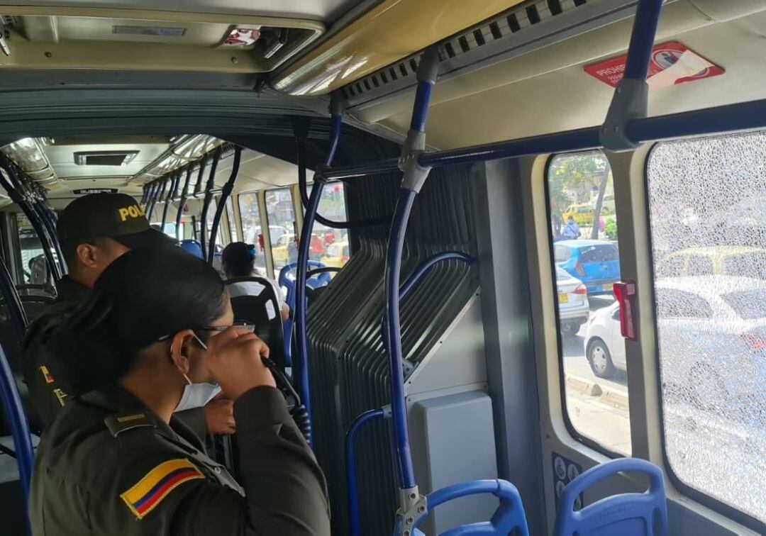 Durante la operación de este 1 de marzo la operación de Transcaribe se ha desarrollado con el acompañamiento de la Fuerza Pública. Cortesía: Transcaribe.