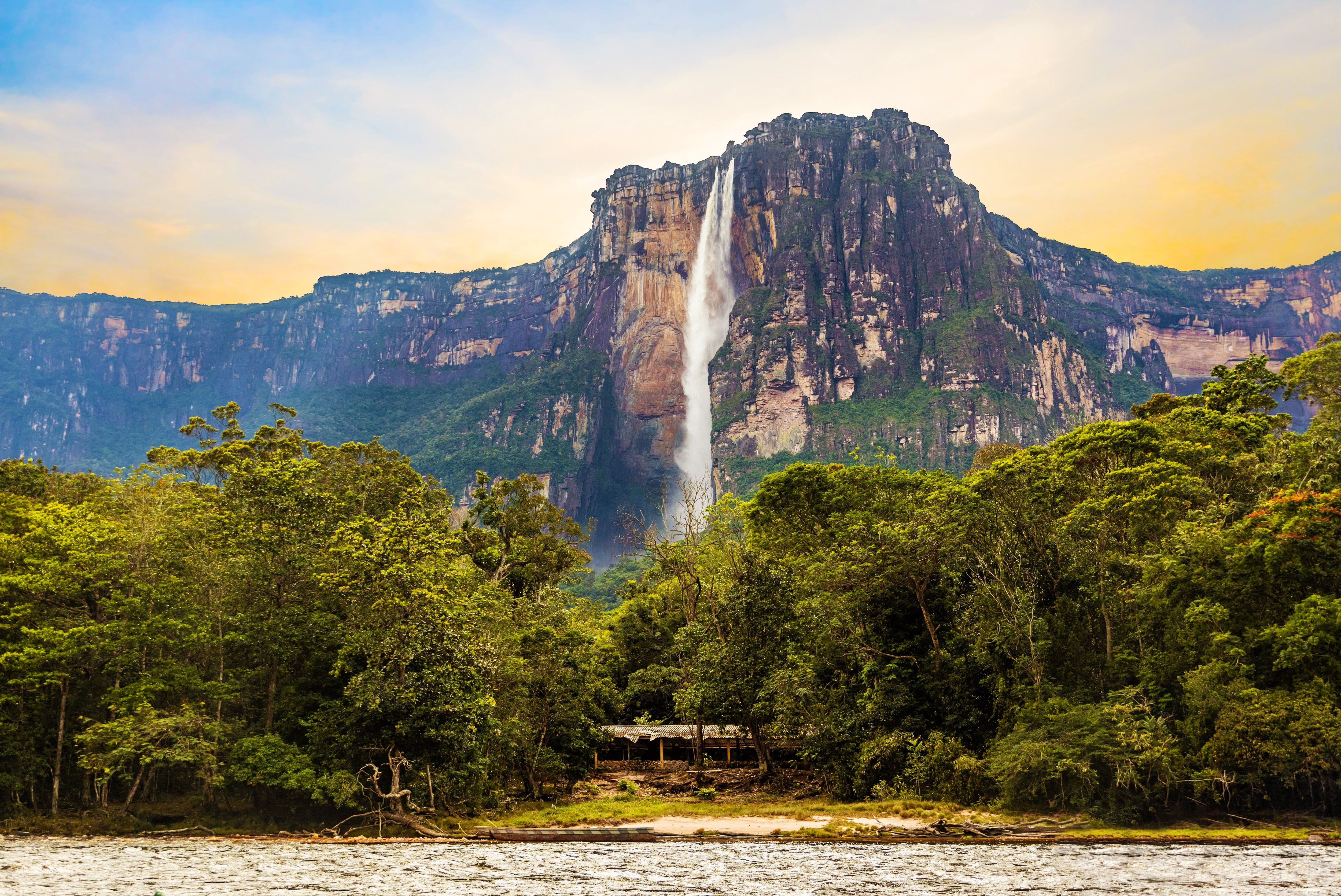 Scenic view of world's highest waterfall Angel Fall in Canaima Venezuela
