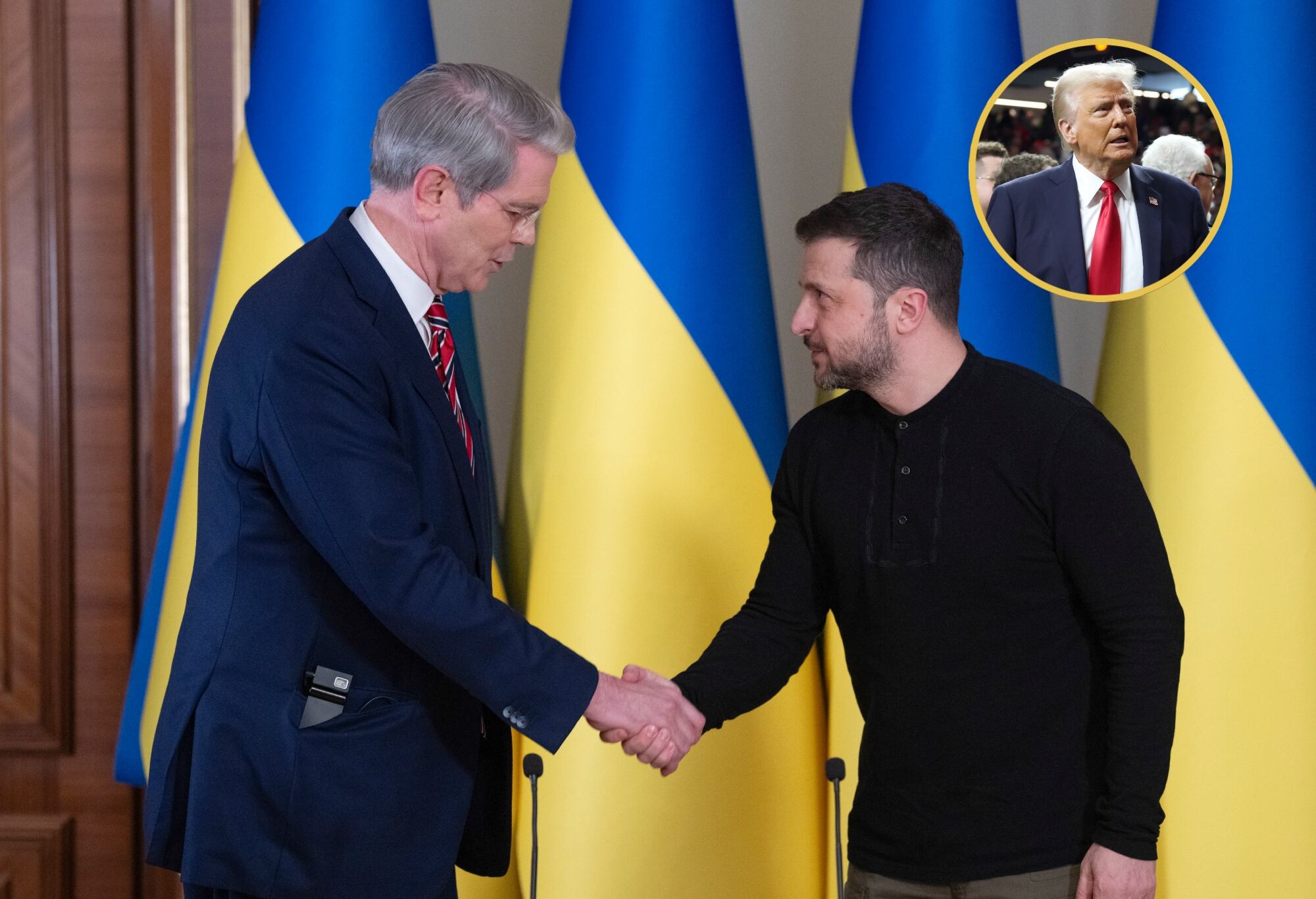 Volodymyr Zelensky y Scott Bessent. FOTO: EFE/EPA/STRINGER (Ucrania, Kiev)