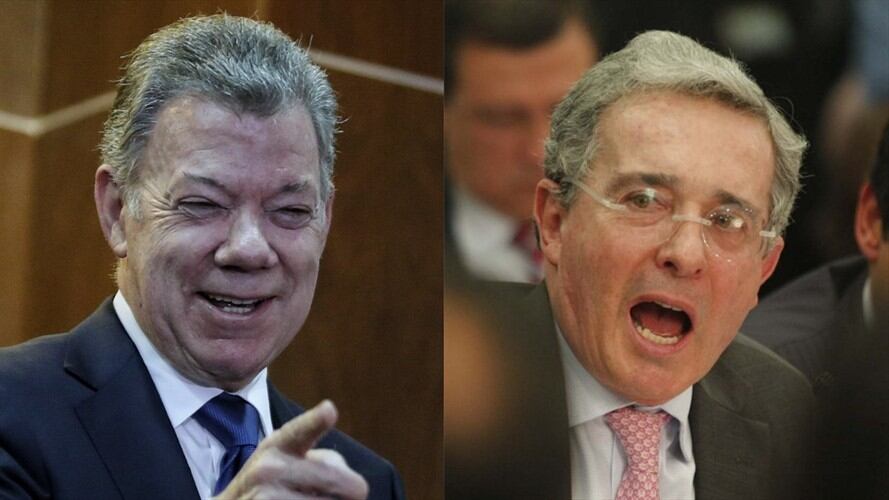 Juan Manuel Santos y Álvaro Uribe, expresidente de Colombia. Foto: Colprensa - Diego Pineda / Colprensa