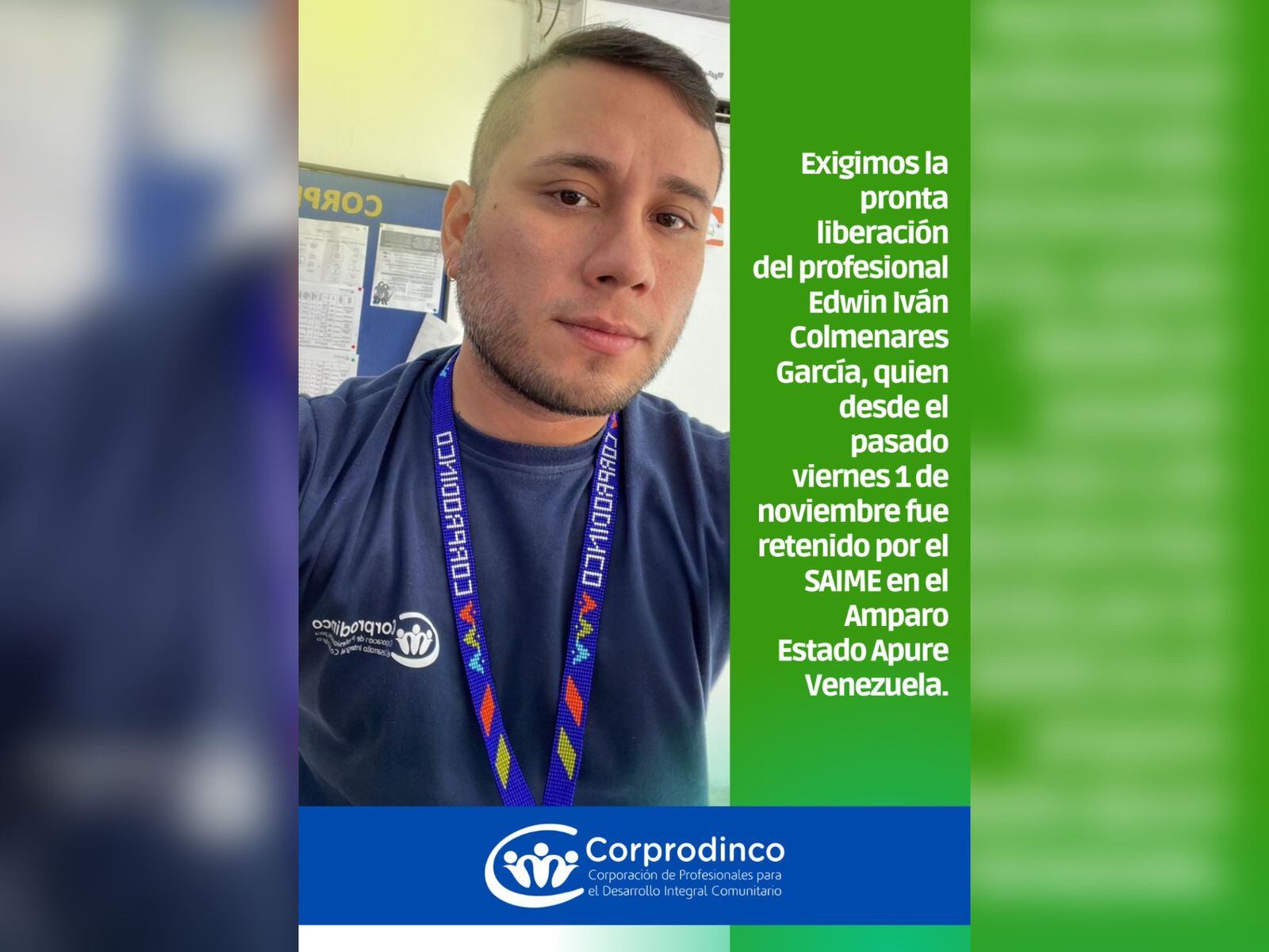 Edwin Colmenares García, cucuteño retenido por el SAIME en Venezuela. / Foto: Corprodinco.