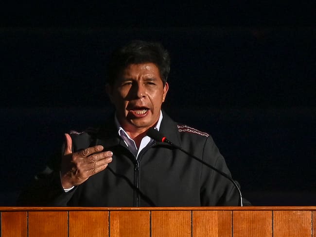 Pedro Castillo, el presidente de Perú, habla durante el VI Consejo Descentralizado de Ministros en la ciudad andina de Cusco, en el Coliseo Casa de la Juventud (Coliseo Casa de la Juventud).