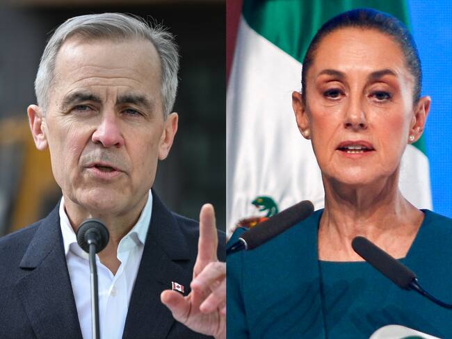 Primer ministro canadiense Mark Carney. FOTO: Artur Widak/NurPhoto /Getty Images. Presidenta de México, Claudia Sheinbaum. FOTO: JULIO CESAR AGUILAR/AFP /Getty Images