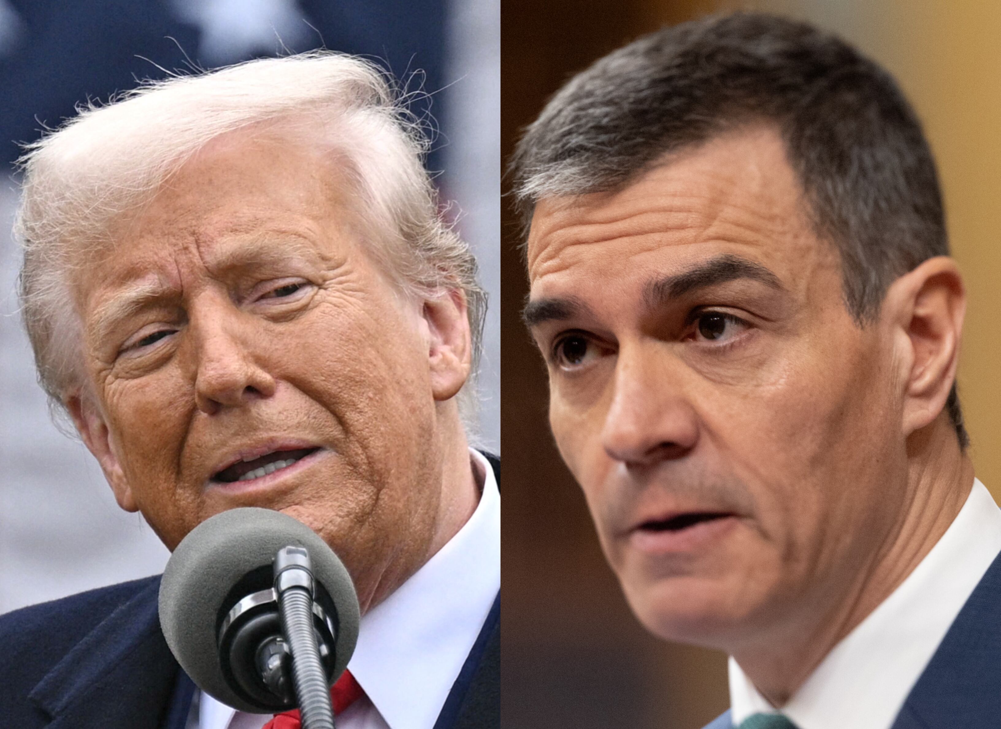 Donald Trump. FOTO: BRENDAN SMIALOWSKI/AFP /Getty Images.Pedro Sánchez. FOTO: Eduardo Parra/Europa Press via Getty Images