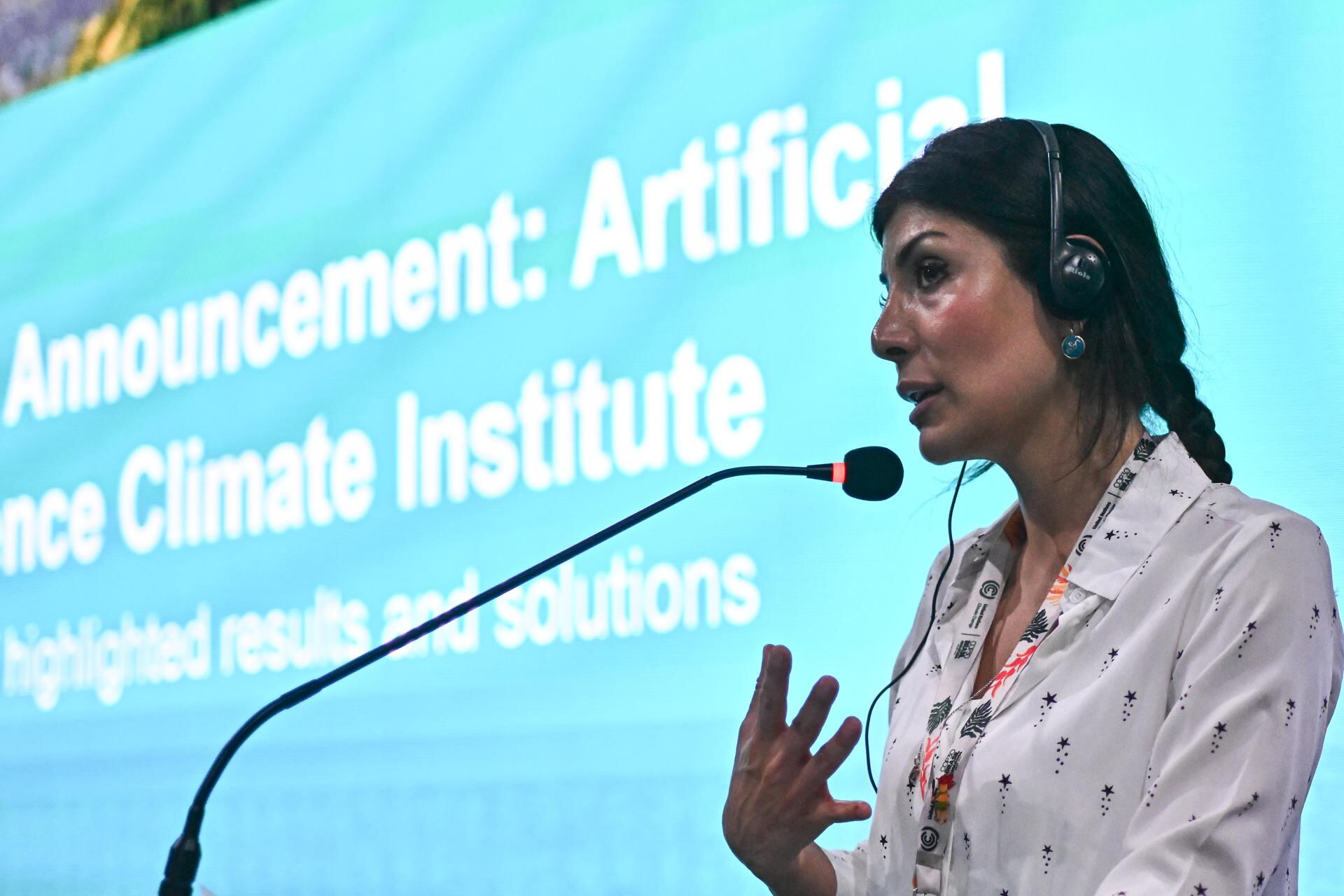 La campeona de alto nivel de la ONU para el cambio climático, Nigar Arpadarai, durante la COP30 en Belém (Brasil). FOTO: EFE