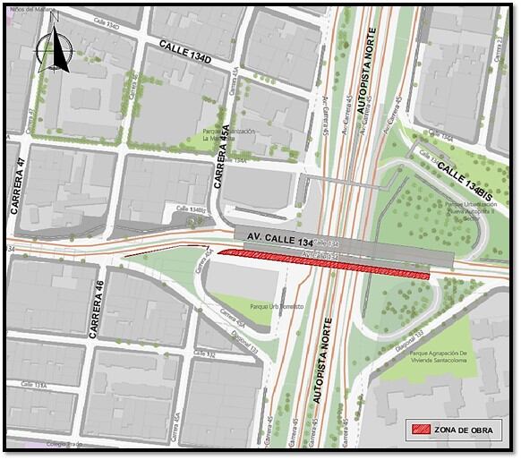Cierre en el puente de la calle 134 con Autopista Norte en Bogotá. Foto: Secretaría de Movilidad