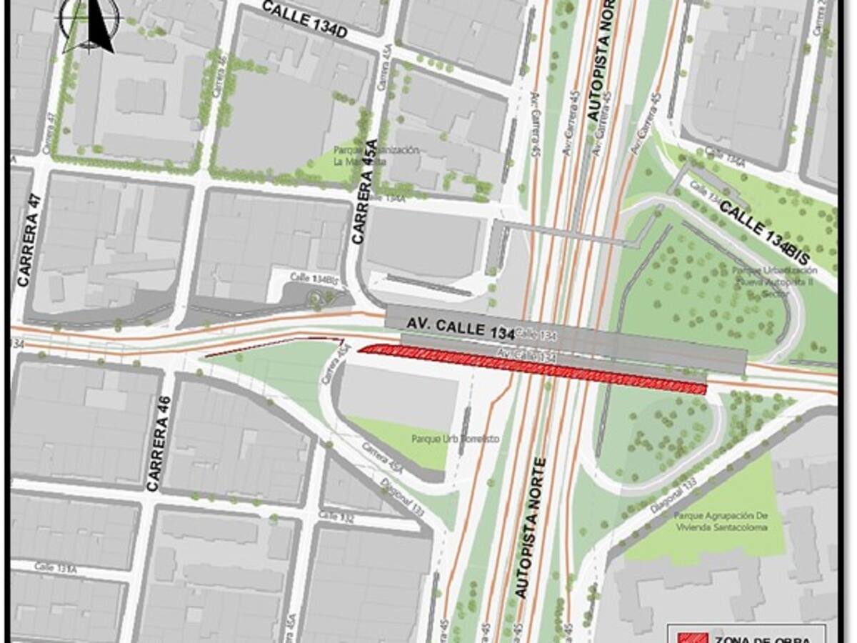 Nuevos desvíos por cierre de puente vehicular en calle 134 con Autopista Norte de Bogotá