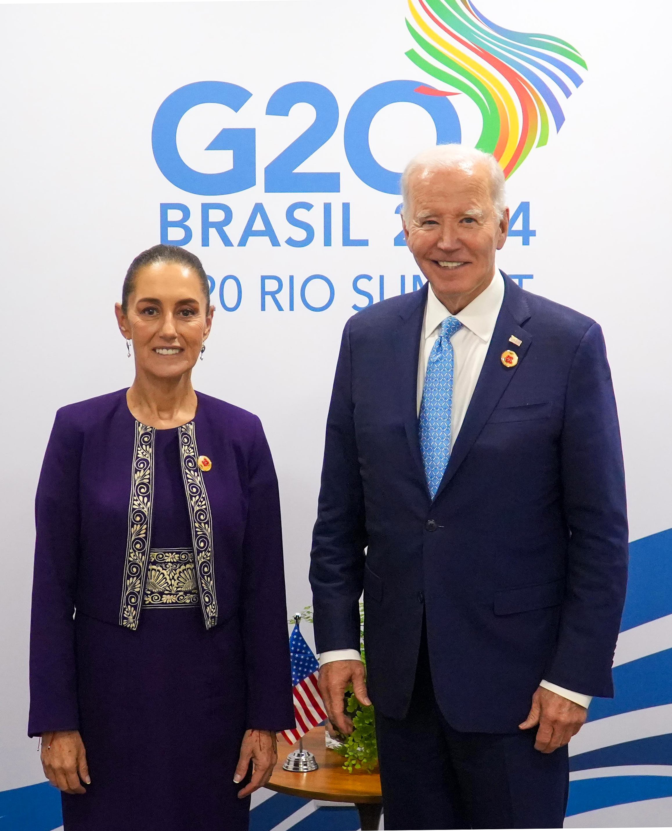 Presidenta de México, Claudia Sheinbaum, junto al presidente de Estados Unidos, Joe Biden. FOTO: EFE/ Presidencia De México