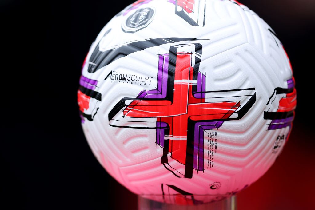 NOTTINGHAM, ENGLAND - APRIL 01: The match ball is seen on a plinth ahead of the Premier League match between Nottingham Forest and Wolverhampton Wanderers at City Ground on April 01, 2023 in Nottingham, England. (Photo by Jack Thomas - WWFC/Wolves via Getty Images via Getty Images)