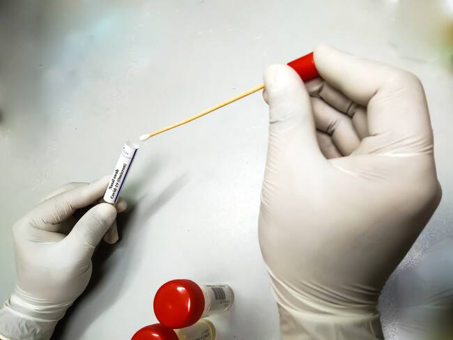 Nasal swab for Covid-19 New Variant Omicron (B.1.1.529) test at medical laboratory. To diagnosis coronavirus