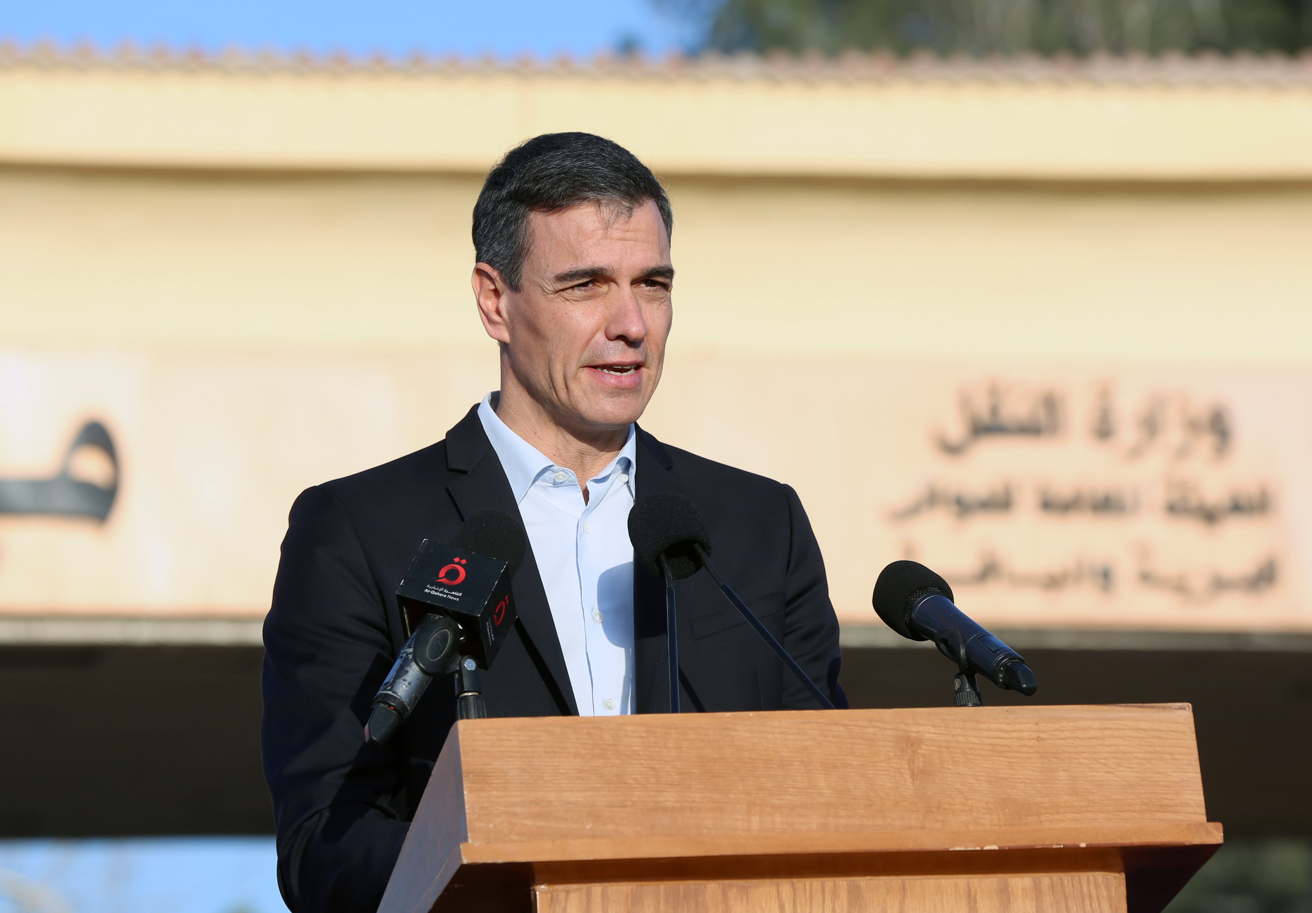 Presidente del Gobierno español, Pedro Sánchez, en su visita al paso de Rafah. Foto: EFE/EPA/STR