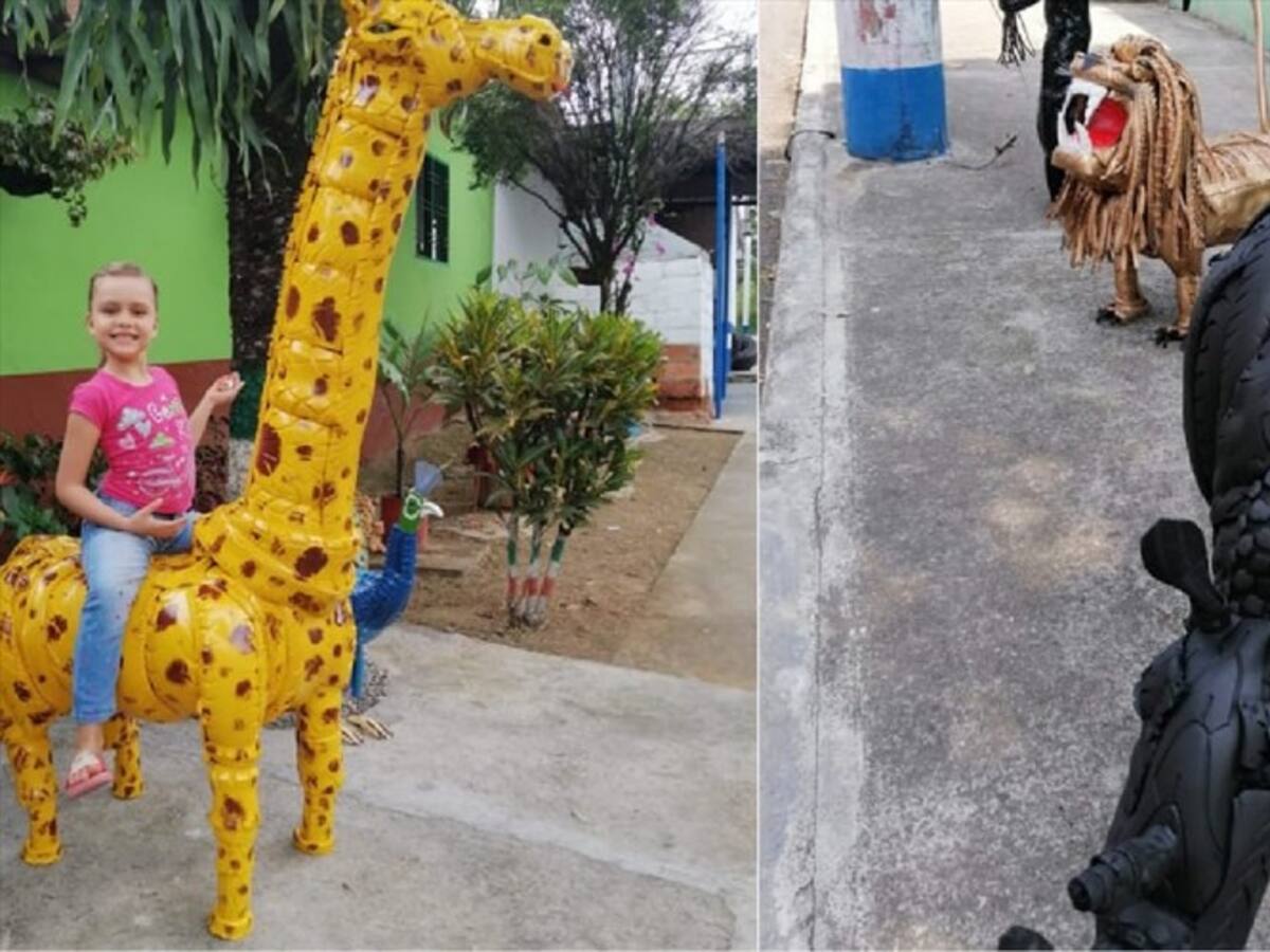 En Santander reciclan llantas para hacer un "zoológico" de caucho