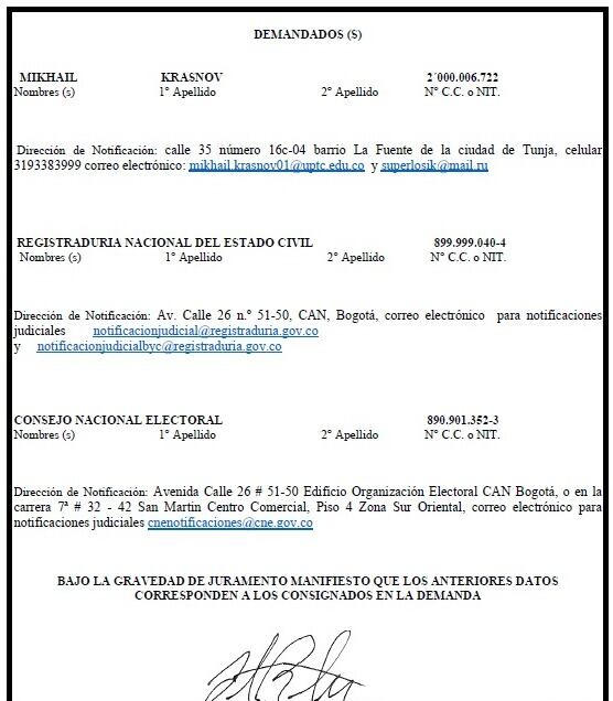 Demanda contra el alcalde electo de Tunja Mikhail Krasnov.