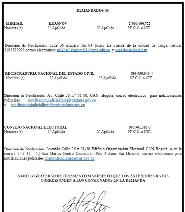 Demanda contra el alcalde electo de Tunja Mikhail Krasnov.