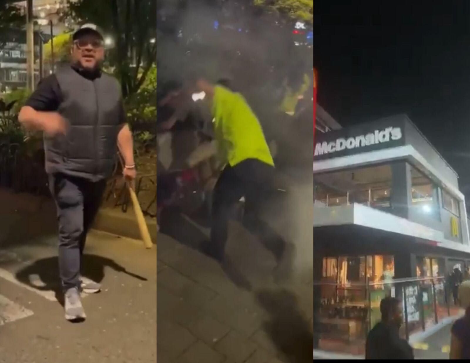 Un concejal con un bate, agresiones a manifestantes y un McDonald’s vandalizado: las imágenes de la movilización en Medellín. Imágenes tomadas de X
