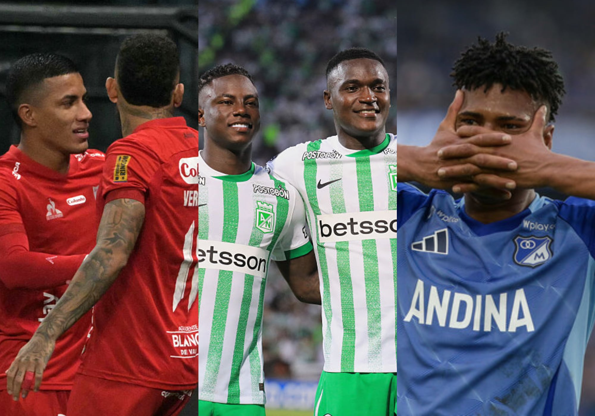 América, Nacional y Millonarios. Foto: (Photo by NELSON ALMEIDA/AFP via Getty Images) / (Photo by JAIME SALDARRIAGA/AFP via Getty Images) / (Colprensa - Catalina Olaya).