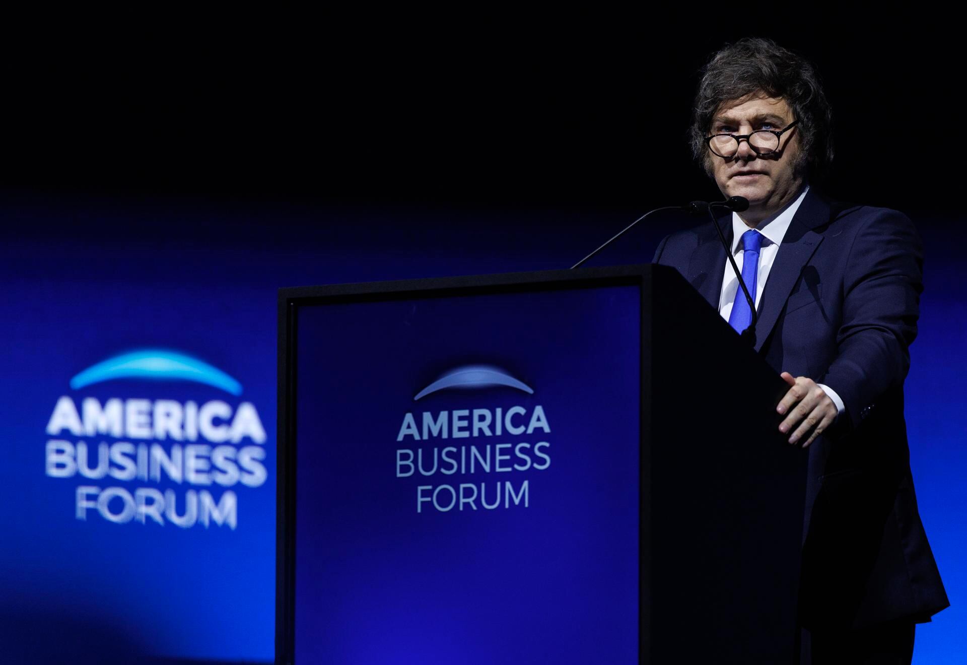 Javier Milei durante el America Business Forum. Foto: EFE.