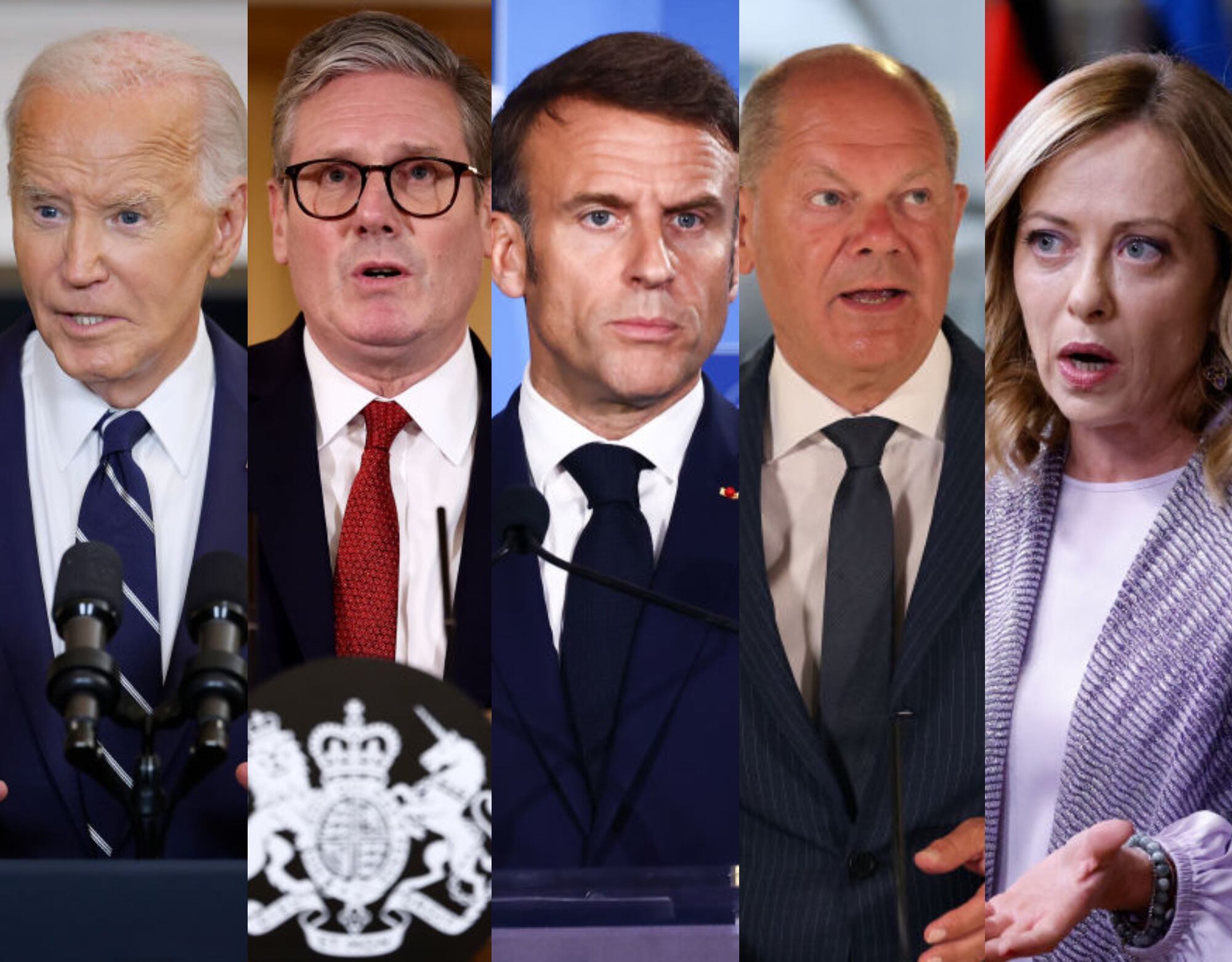 Joe Biden, Keir Starmer, Emmanuel Macron, Olaf Scholz y Giorgia Meloni. I Fotos: Getty Images.
