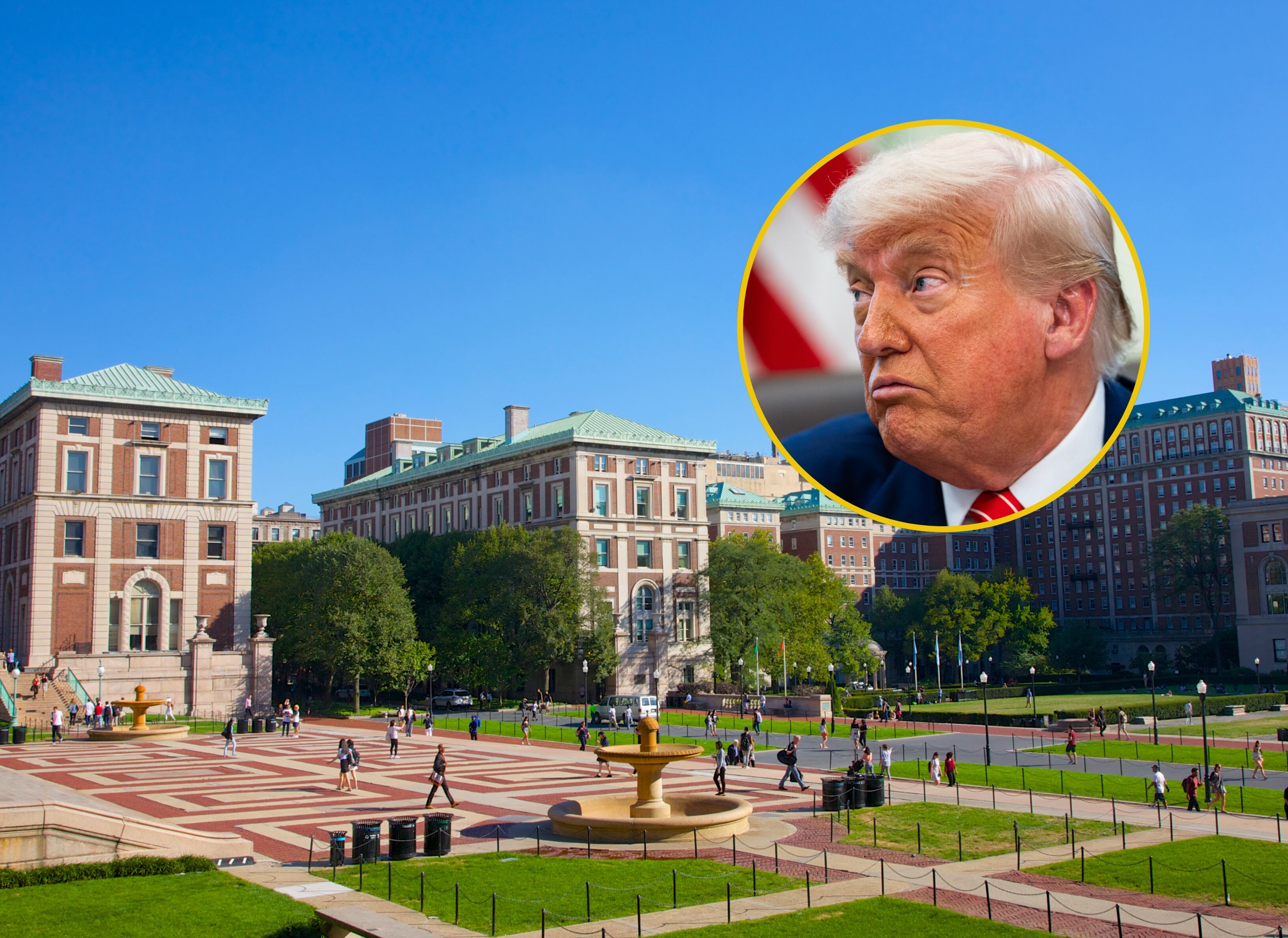 Universidad de Columbia. // Donald Trump. FOTO: ALLISON ROBBERT/AFP via Getty Images