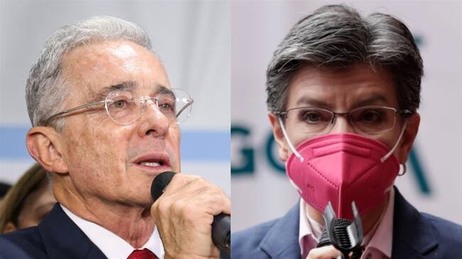 Expresidente Álvaro Uribe Vélez y alcaldesa de Bogotá, Claudia López. Foto: Colprensa: Álvaro Tavera / Cortesía Alcaldía de Bogotá