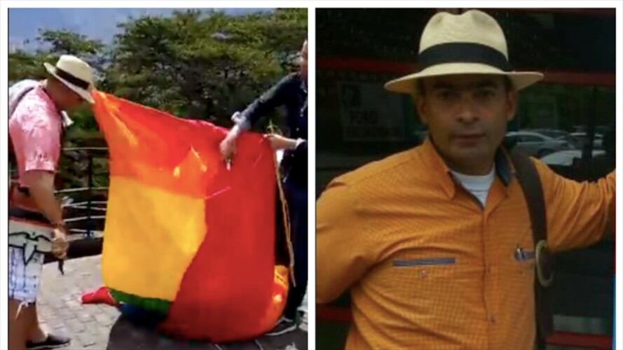 Identificado el hombre que bajó y cortó a cuchillo bandera LGBTI en Medellín. Foto: