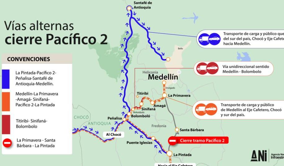 Cierre corredor vial Primavera- Santa Bárbara-La Pintada. Foto: ANI