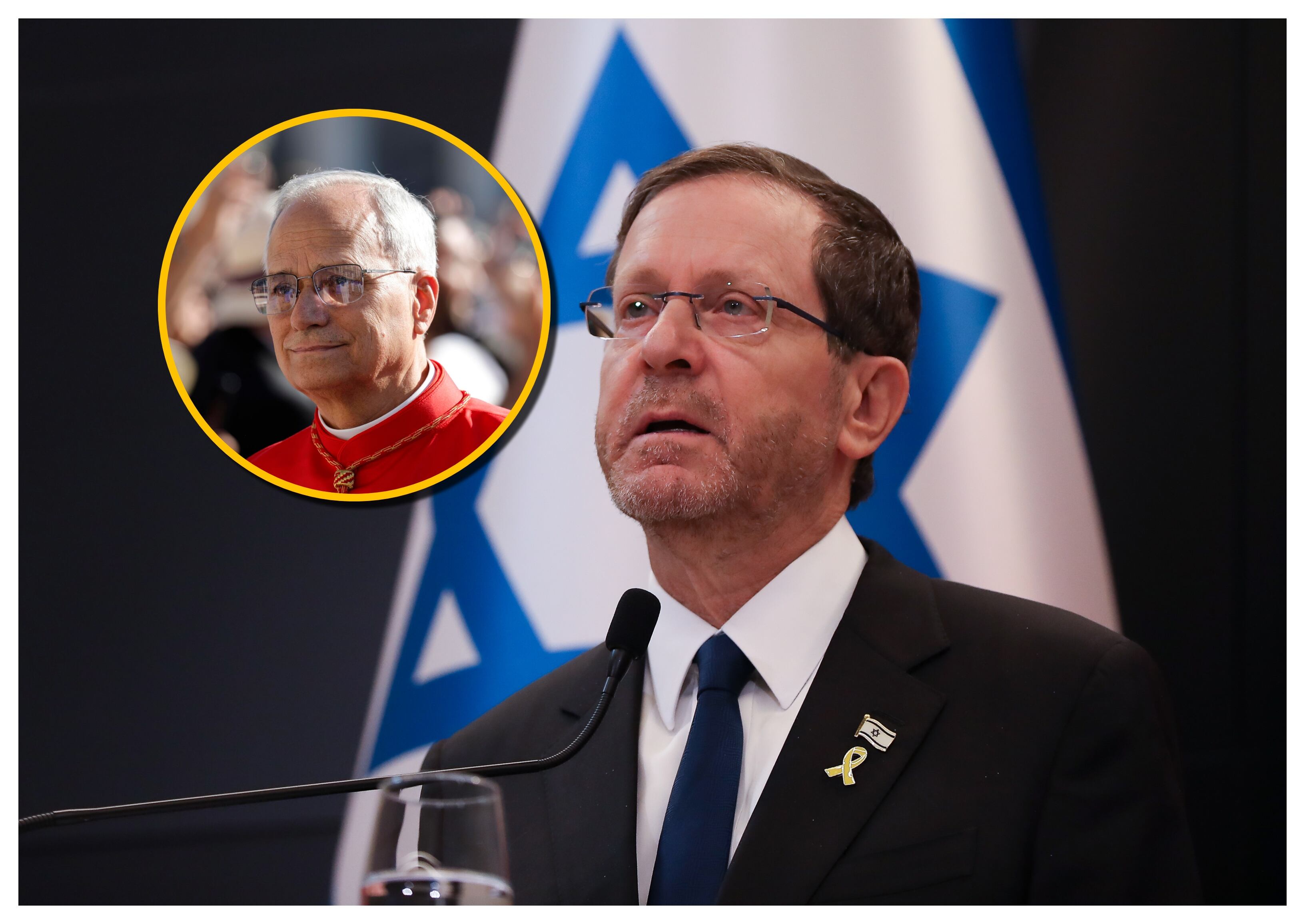 Isaac Herzog y papa León XIV. Foto:  Klaudia Radecka/NurPhoto via Getty Images y EFE/EPA/GIUSEPPE LAMI.
