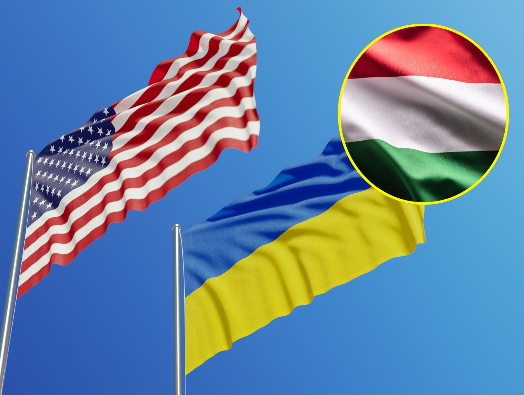 Bandera de Ucrania, Estados Unidos y Hungría. I Foto: Getty Images.