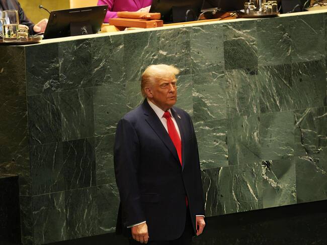 El presidente de los Estados Unidos, Donald Trump, en la 80° Asamblea General de la ONU. FOTO: Spencer Platt/Getty Images