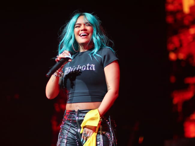 GRAND PRAIRIE, TX - DECEMBER 09: Karol G performs on stage during her 'Bichota' Tour at Texas Trust CU Theatre on December 9, 2021 in Grand Prairie, Texas. (Photo by Omar Vega/Getty Images)