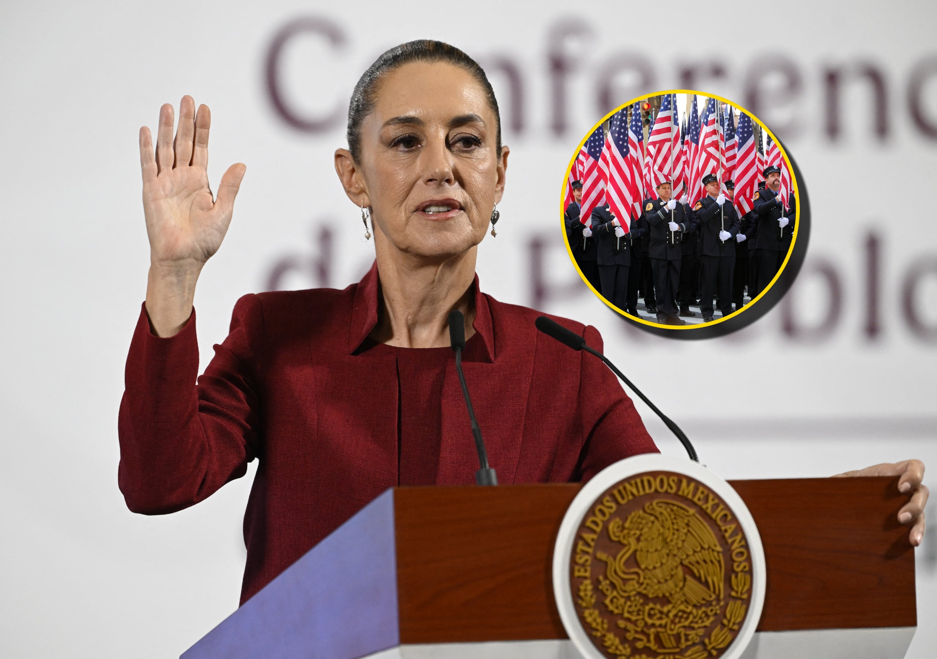 Claudia Sheinbaum y referencia de agentes estadounidenses. Foto: ALFREDO ESTRELLA/AFP/ Bo Zaunders vía Getty Images. 