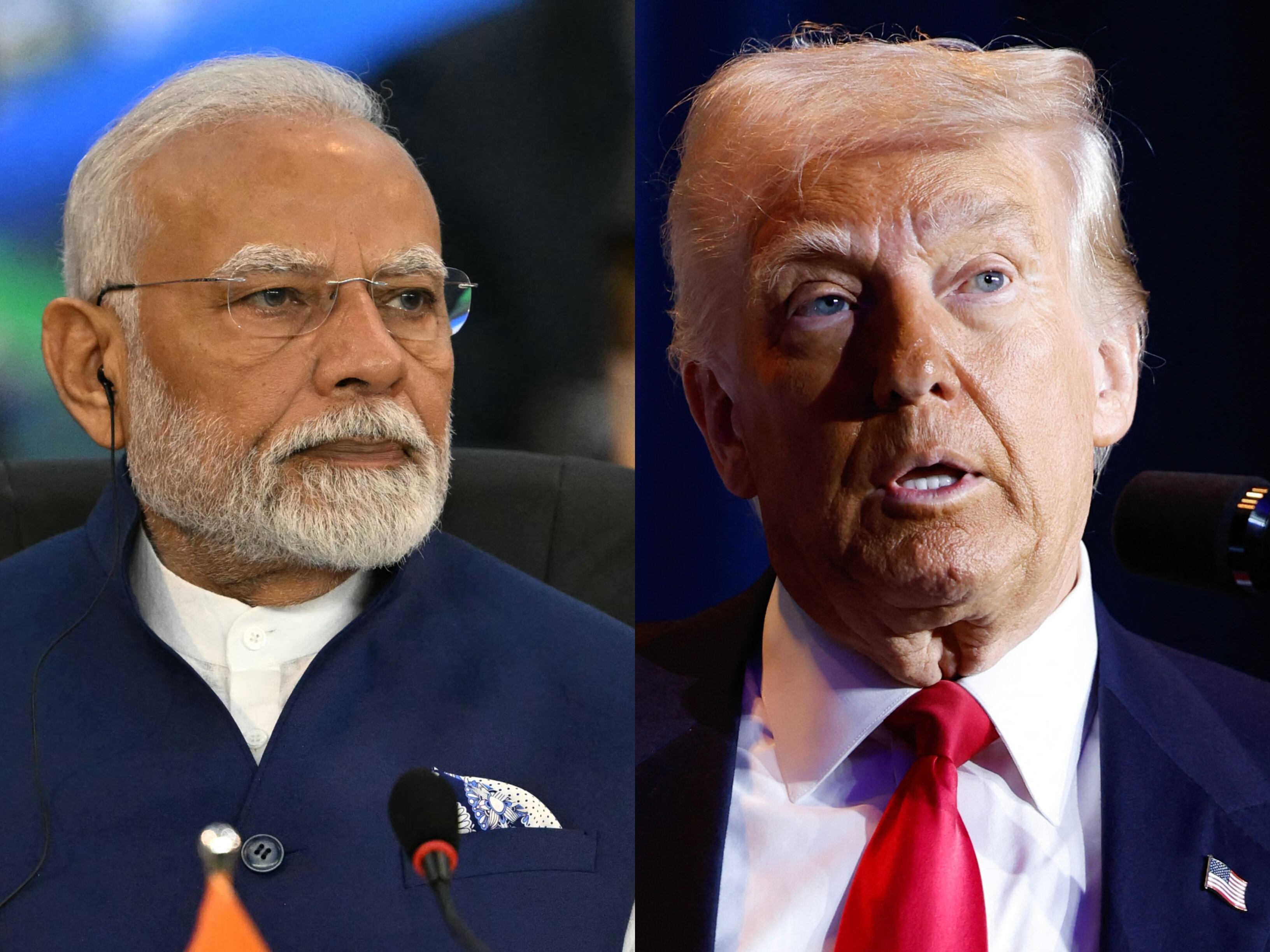 Narendra Modi. FOTO: MAURO PIMENTEL/AFP via Getty Images. Y Donald Trump. FOTO: TING SHEN/AFP via Getty Images.