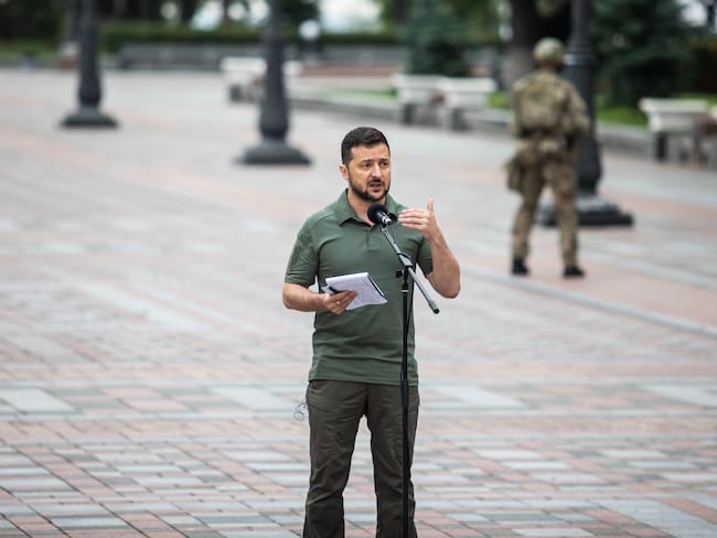 Volodymyr Zelenskyi. (Photo by Yevhenii Zavhorodnii/Global Images Ukraine via Getty Images)