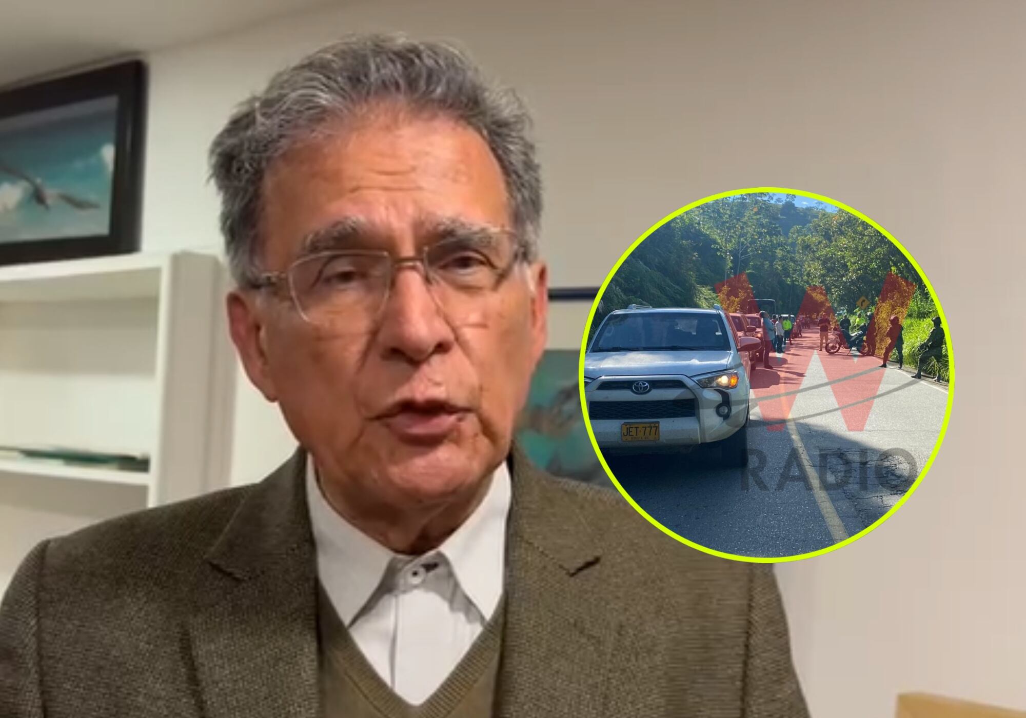 Camilo González Posso y caravana detenida en Antioquia. Foto: captura pantalla de video / W Radio