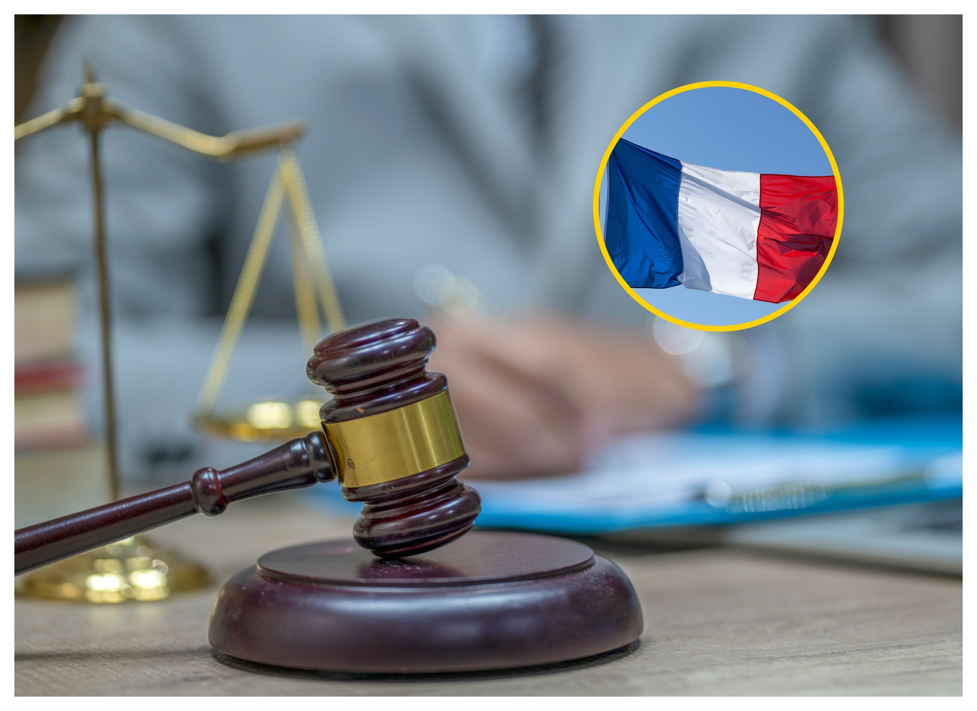 Referencia de Fiscalía y bandera de Francia. Foto: boonchai wedmakafwand hm vía Getty Images. 