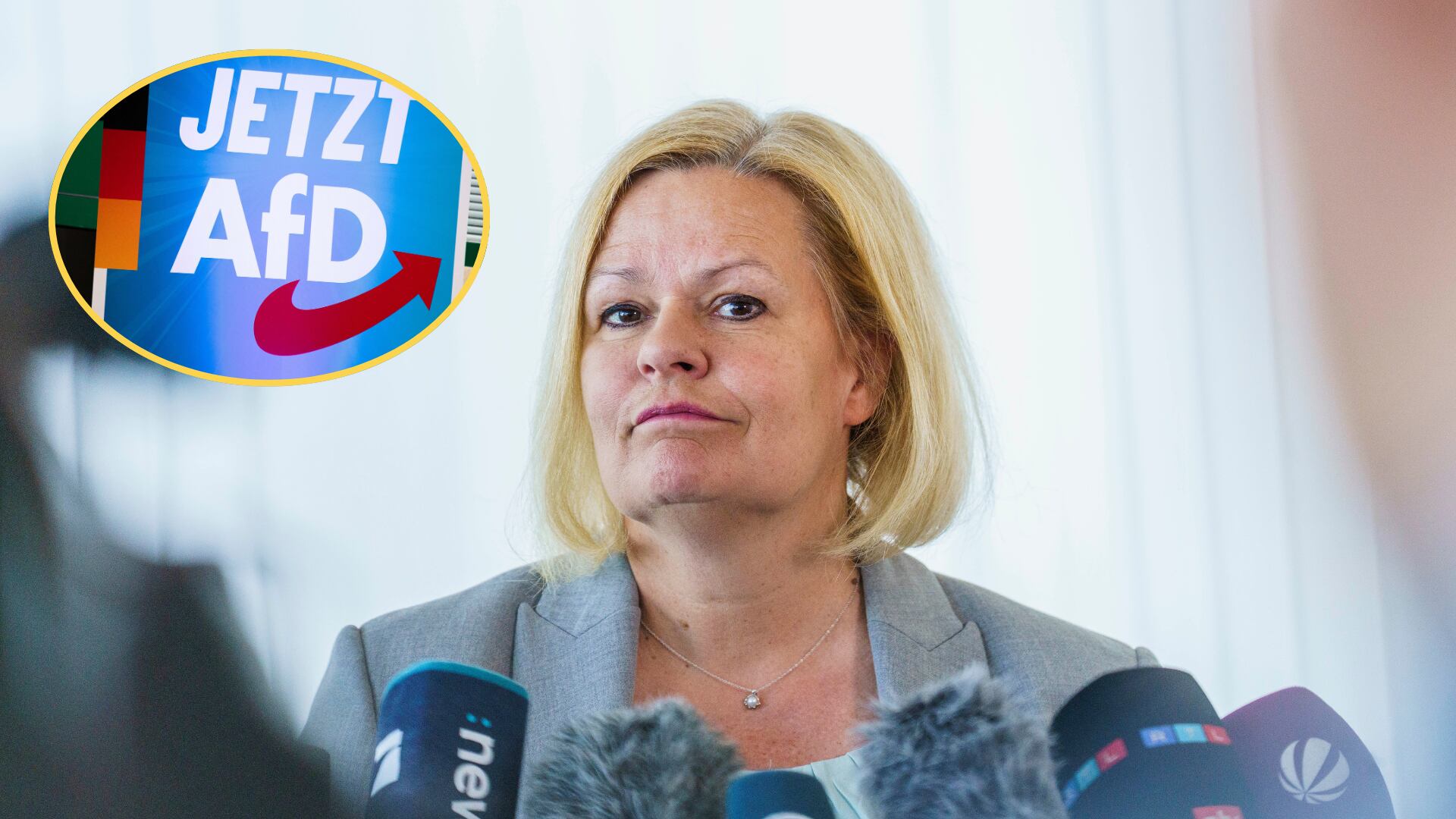 Nancy Faeser. Foto: Andreas Arnold/picture alliance vía Getty Images - logo AfD. Foto: Carsten Koall/picture alliance vía Getty Images.